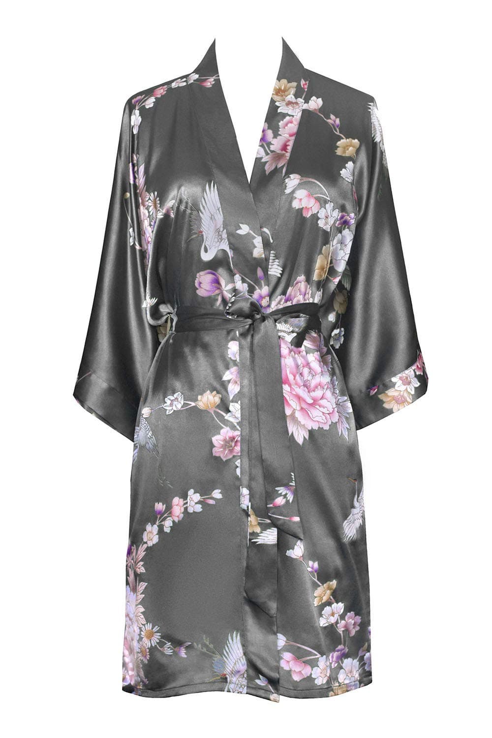 OLDSHANGHAI Women's Satin Kimono Robe Short - Floral