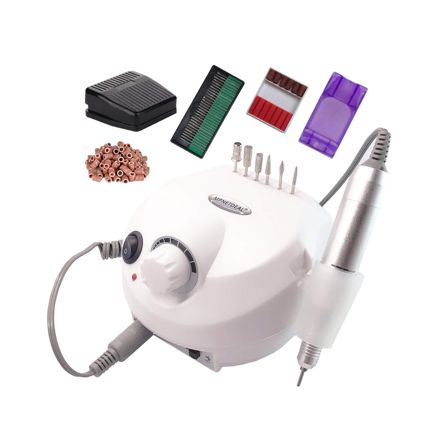 Electric Nail Drill File Professional E-File 30000RPM Tools for Acrylics Nails Natural Nails with Foot Pedal Ideal for Hands and Feet at Home use Nail Salon (White)