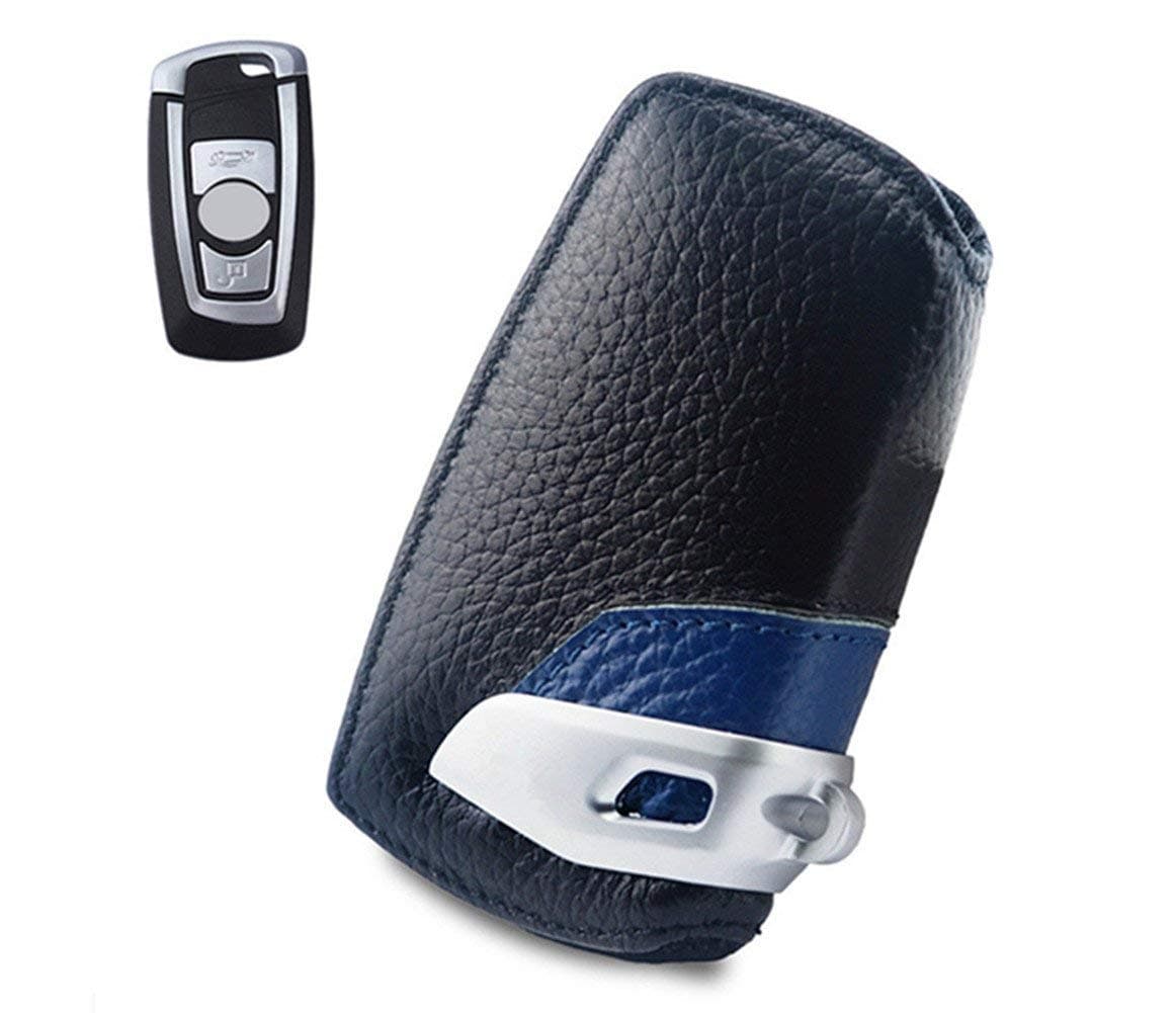 Car Genuine Leather Smart Key Cover Case For BMW F10 F20 F30 NEW 1 2 3 4 5 6 7 Series X3 X4 320I 116I 118I 328I 530I Remote Control Accessories (Blue)