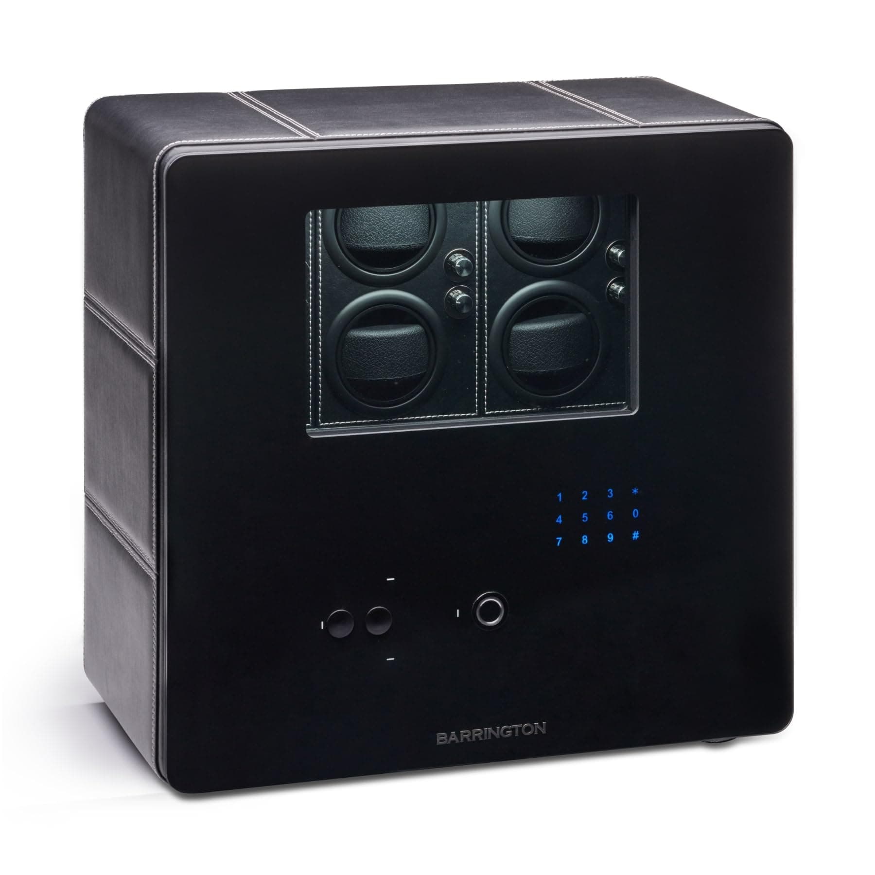 12 Watch Winder Safe - Steel and Bulletproof Glass Black Leatherette Cover Watch Organizer with Programmable Rotors and Fingerprint Sensor