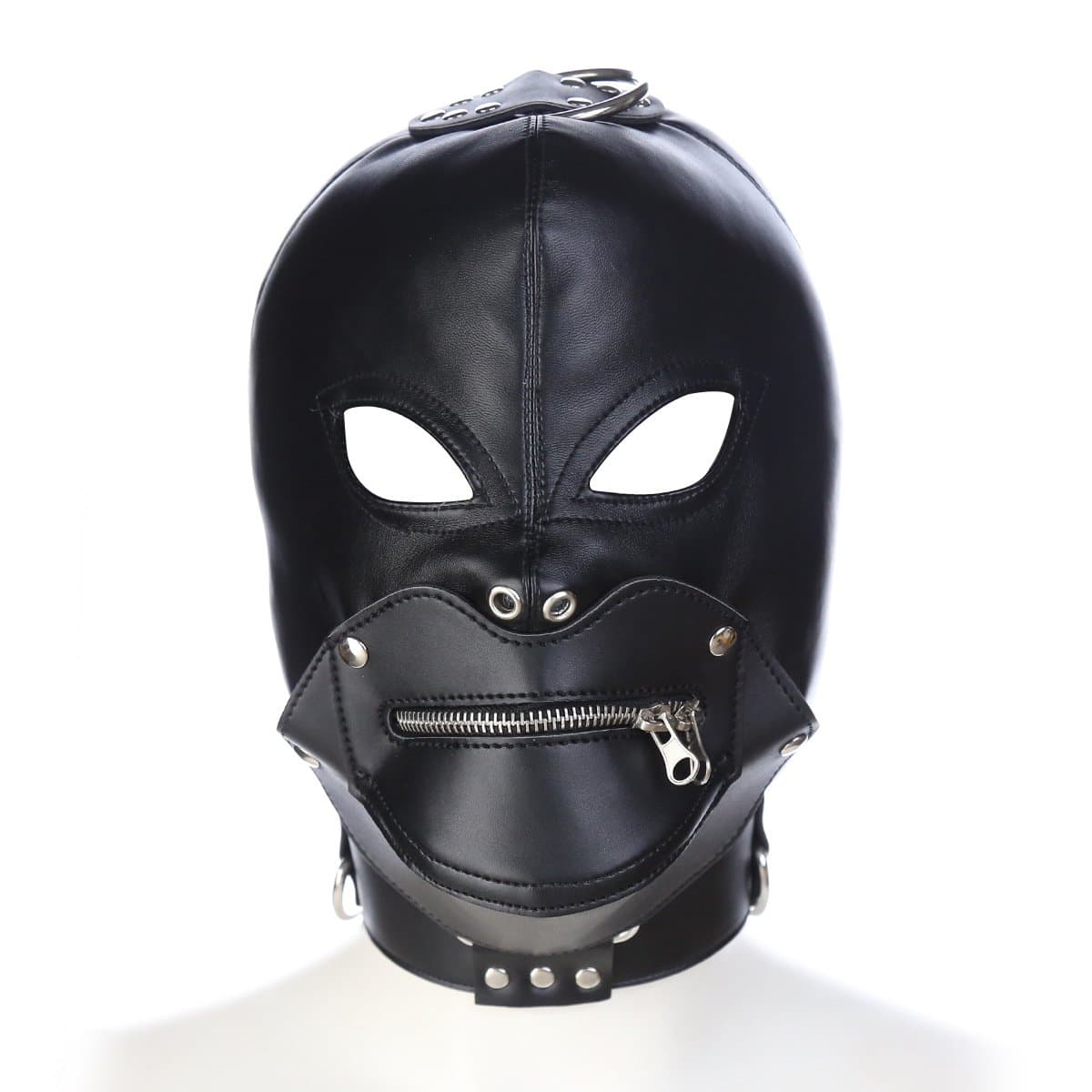 Yzwen Hoodie Mask Leather Face Cover Open Eye Mouth Mask Breathable Blindfold Head Mask Costume Lycra Spandex Zentai Mask Woman and Man Unisex Black