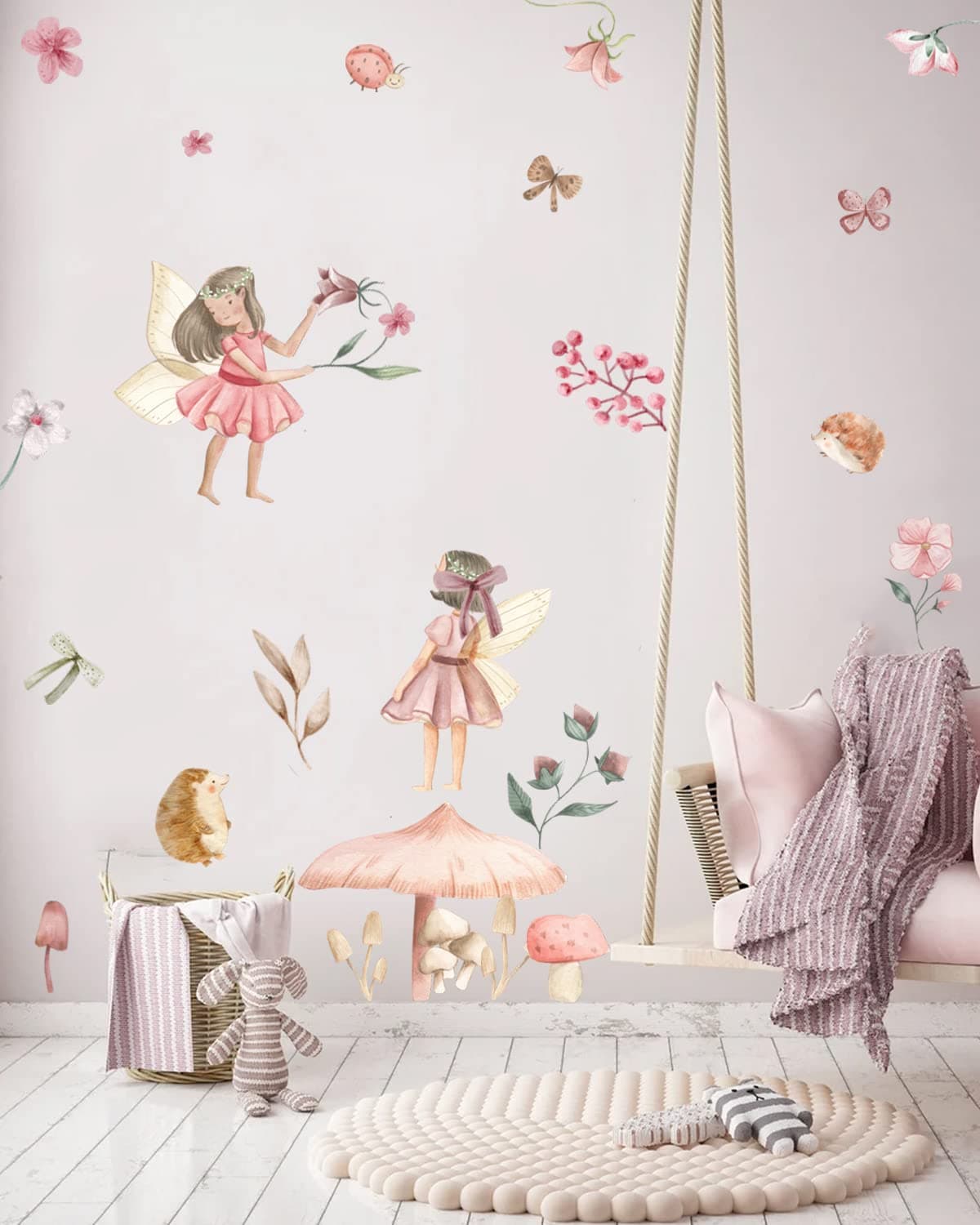 Vinyl Flower Angel Fairy Wall Decal Stickers Girls Room Decals Peel and Stick for Nursery Kids Bedroom Playroom Bathroom Wall Decor