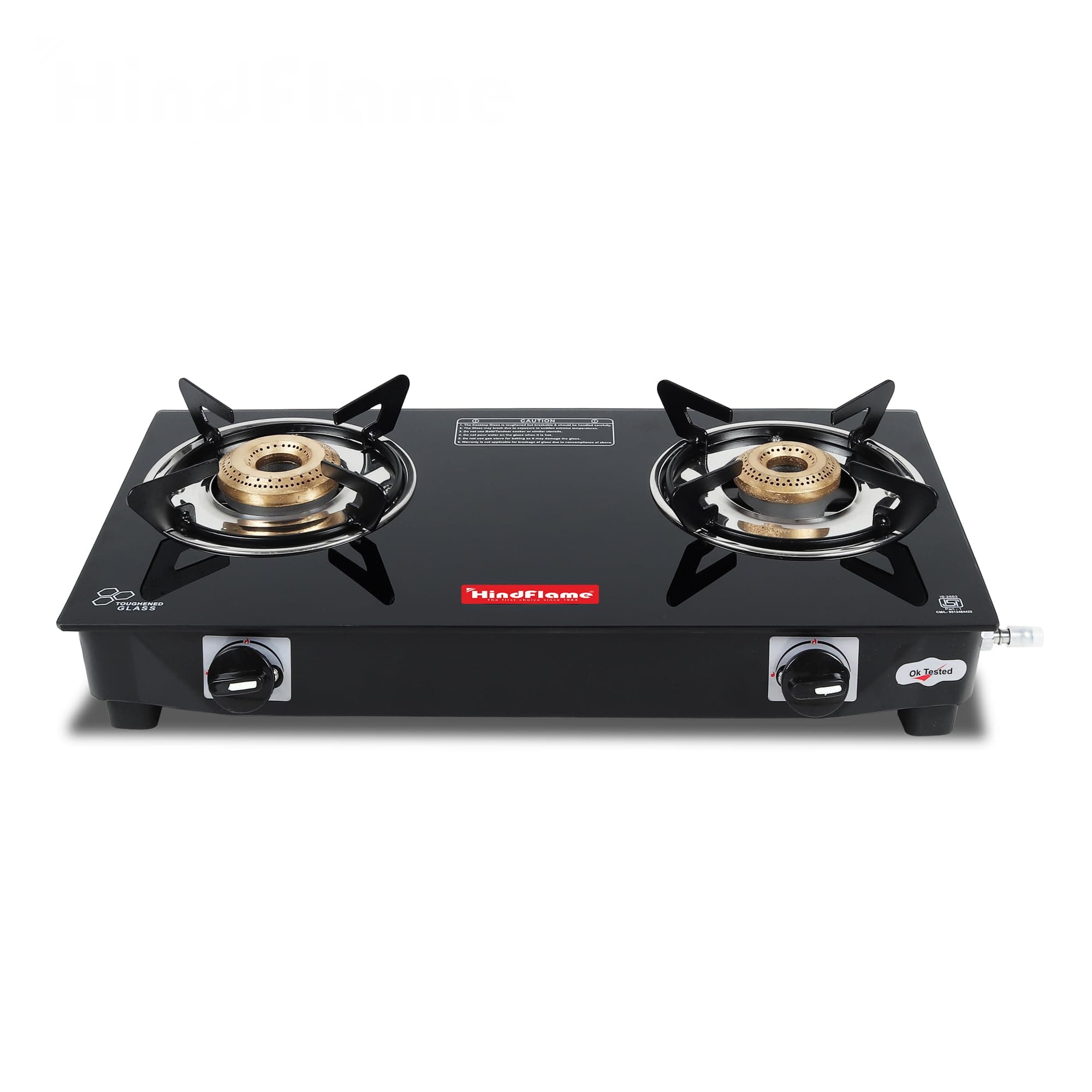 2 Burner Pixel Black Toughened Glass LPG Cooktop, Manual Ignition Gas Stove with 1 Year Warranty (ISI Approved) (2 Burner)
