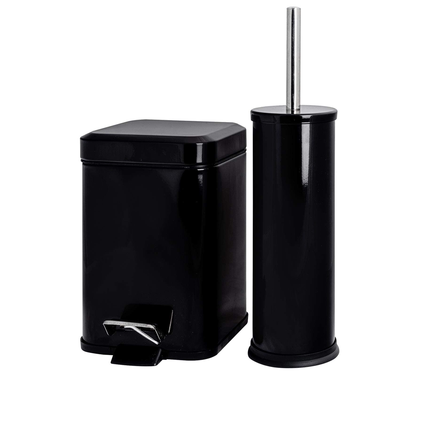 Harbour Housewares Bathroom Pedal Bin & Toilet Brush Set - 3L Square Bin - Black
