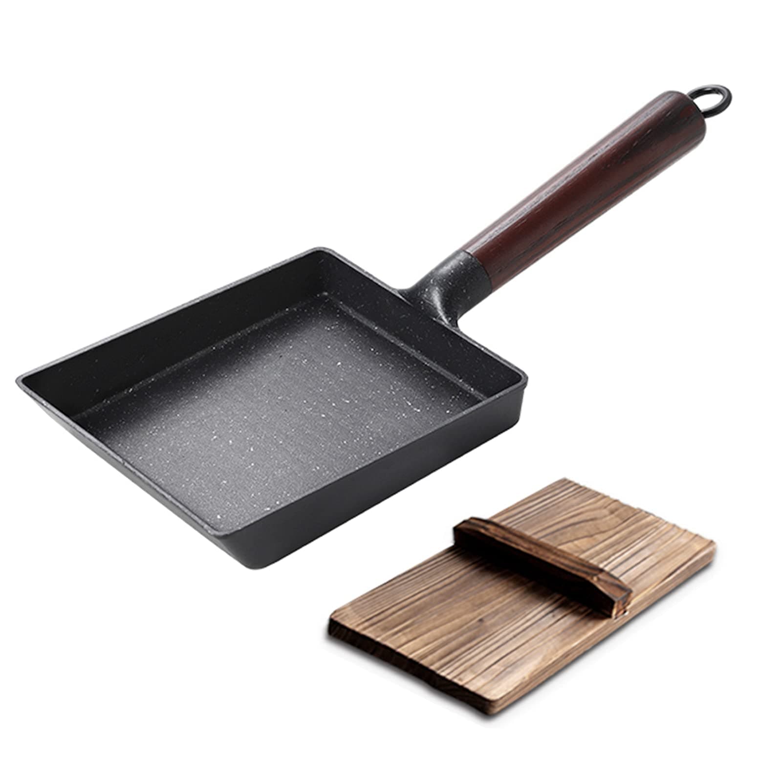 CHUNCIN - Egg Pan Tamagoyaki Omelette Pan Japanese Rolled Omelet Pan Mini Cast Iron Frying Pans with Wooden Lid, Breakfast Essential,Black