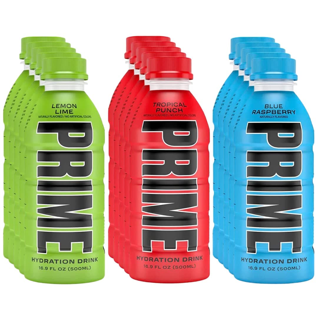 Prime Hydration Sports Drink Variety Pack - Energy Drink, Electrolyte Beverage - Lemon Lime, Tropical Punch, Blue Raspberry - 16.9 Fl Oz By Golax (15-Pack)