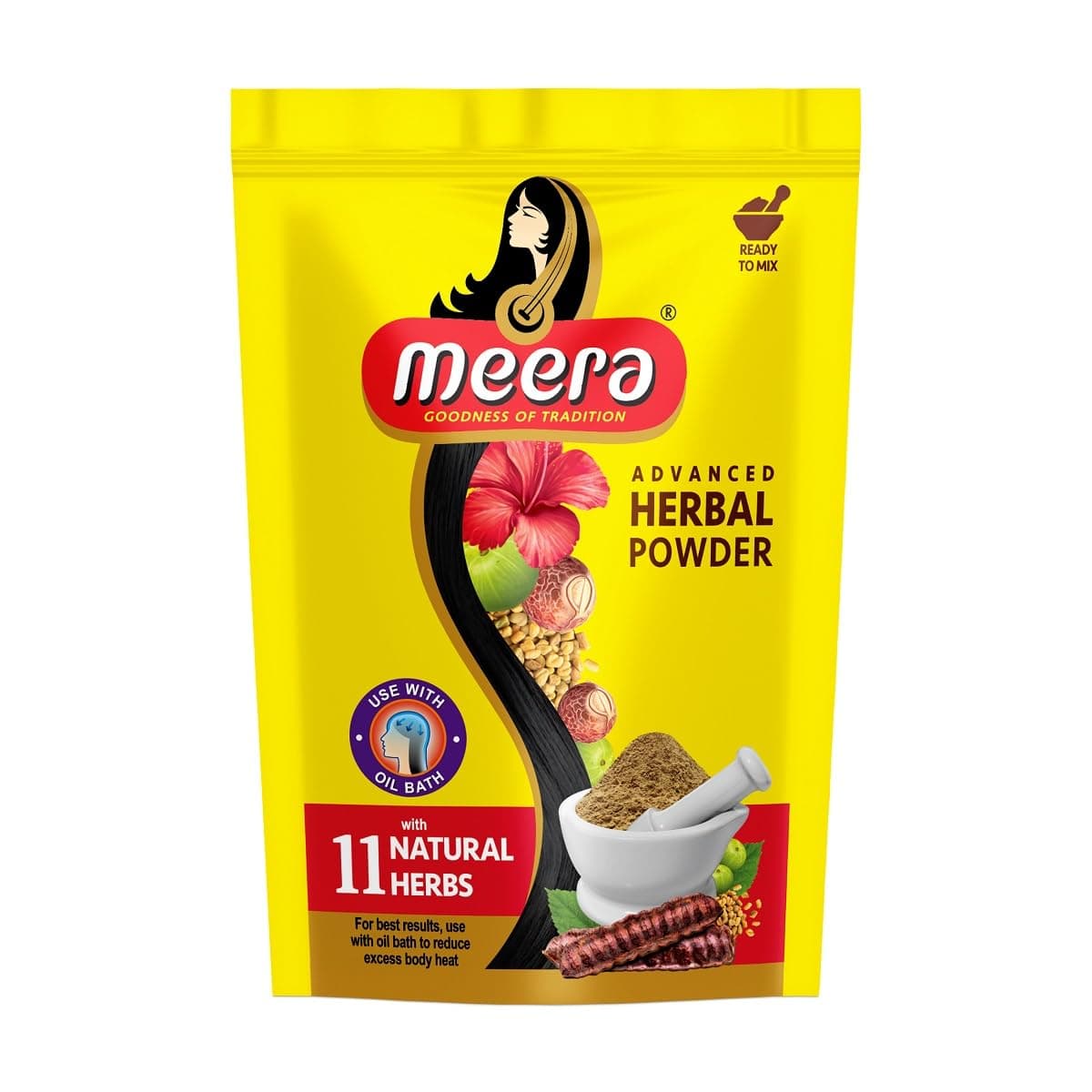 4 X Meera Herbal Hair Wash Powder Shikakai, Tulsi, Shampoo 4 X 80 G = 320g