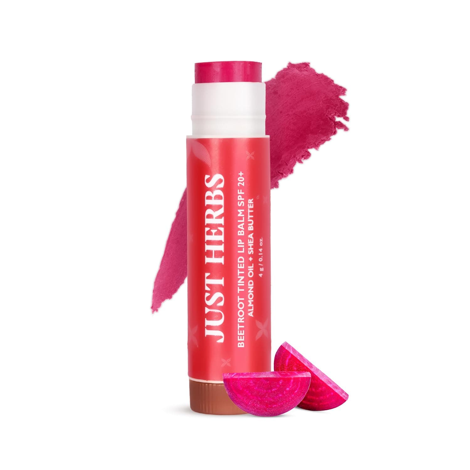 Just Herbs Tinted Lip Balm with SPF 20+ for Dry & Chapped Lips for Men & Women | Hydrating Lip Balm for Pigmented Lips - Beetroot 4g