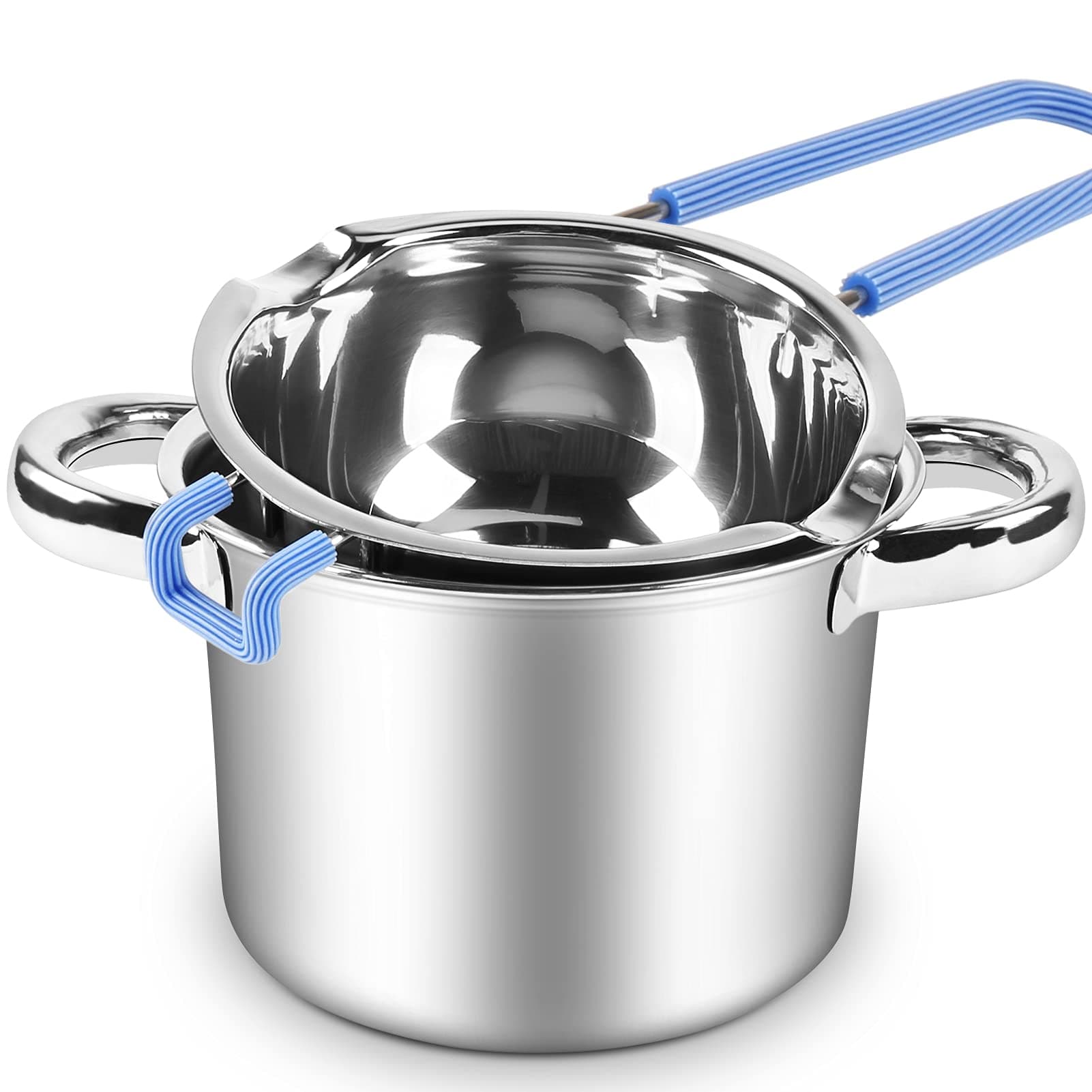 680M Double Boiler Set, 0.7QT Melting Pot and 1600ML/1.7QT Stainless Steel Pot, Insert With Heat Resistant Handle for Chocolate, Butter, Candle, Candy and Soap