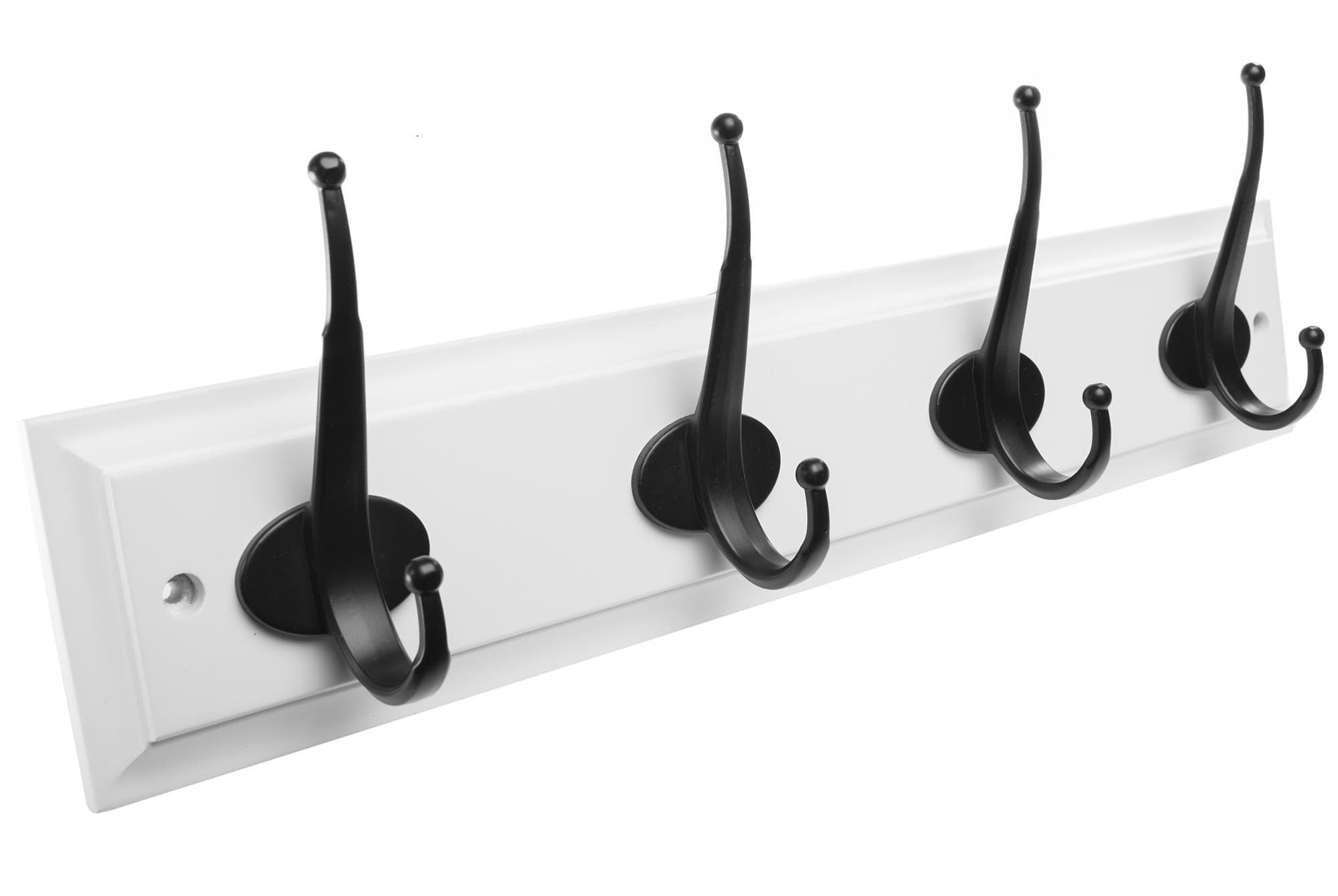 Hookiom 627BW Wall-Mounted 4 Hook Rail/Coat and hat Rack, Black/White