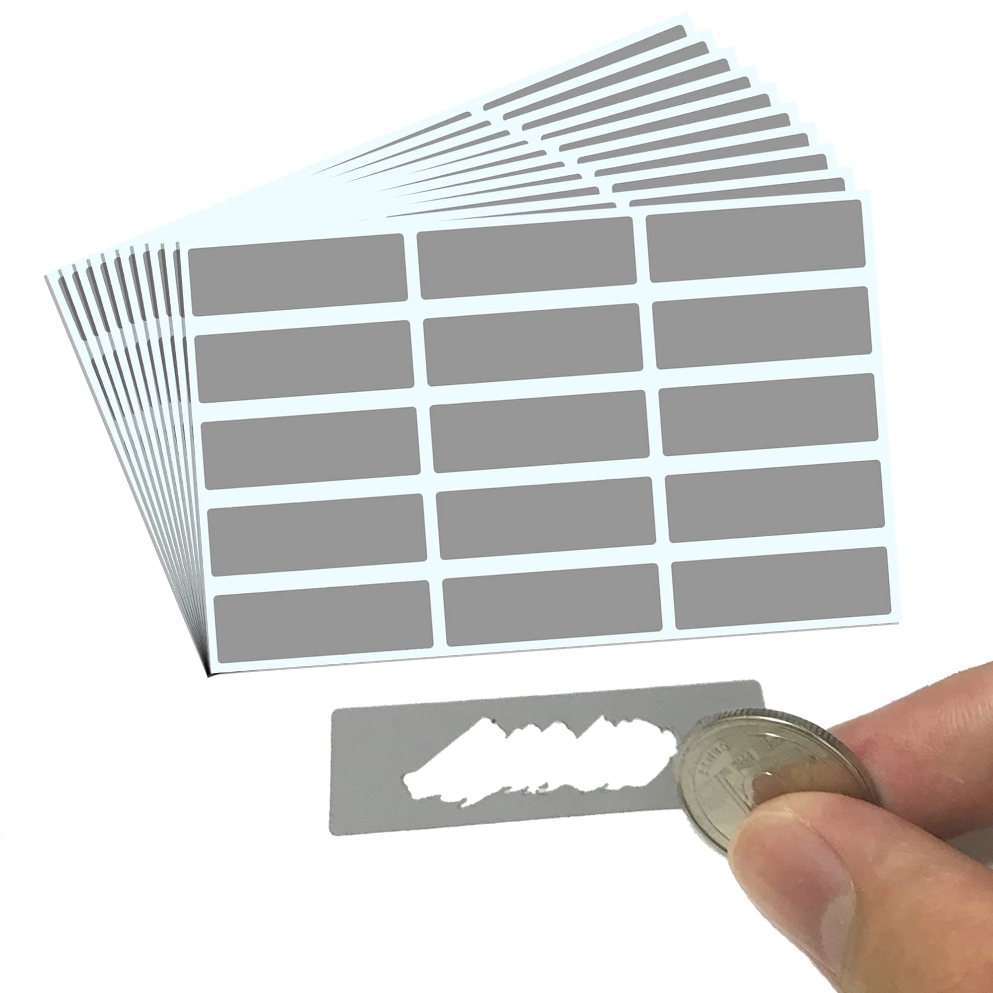 150 Pack, Scratch Off Stickers Labels - Rectangle, Gray, 1.9 x 0.6