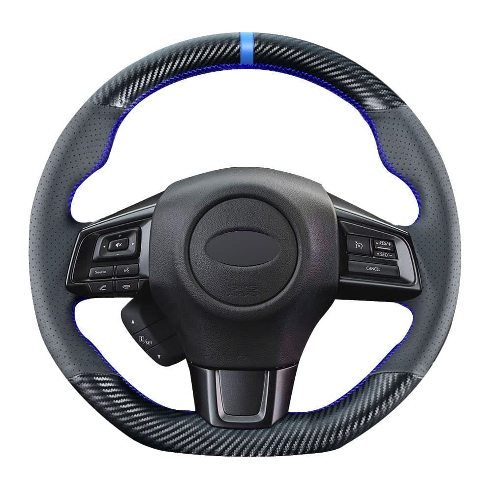 DIY Sew Stitching Carbon Fiber Steering Wheel Cover for Subaru WRX STI and Levorg 2015 2016 2017 2018 2019 / STI S209 2019 15 inches Leather Interior Accessories