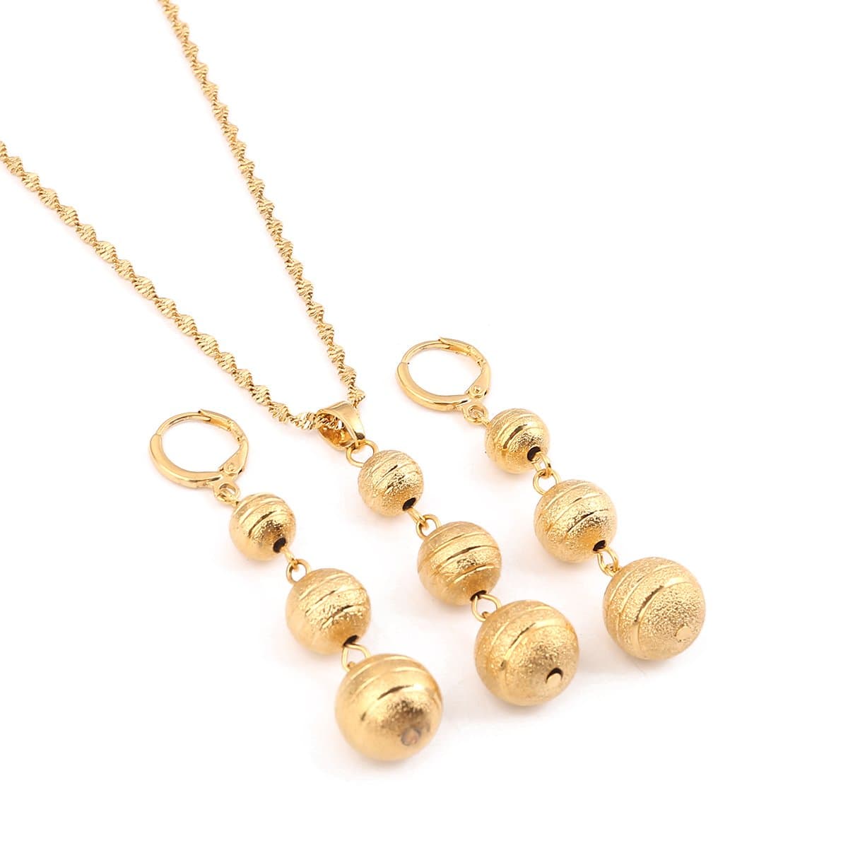 Bead Pendant Necklaces Earrings Sets Gold Color Round Ball Jewelry Party Gifts