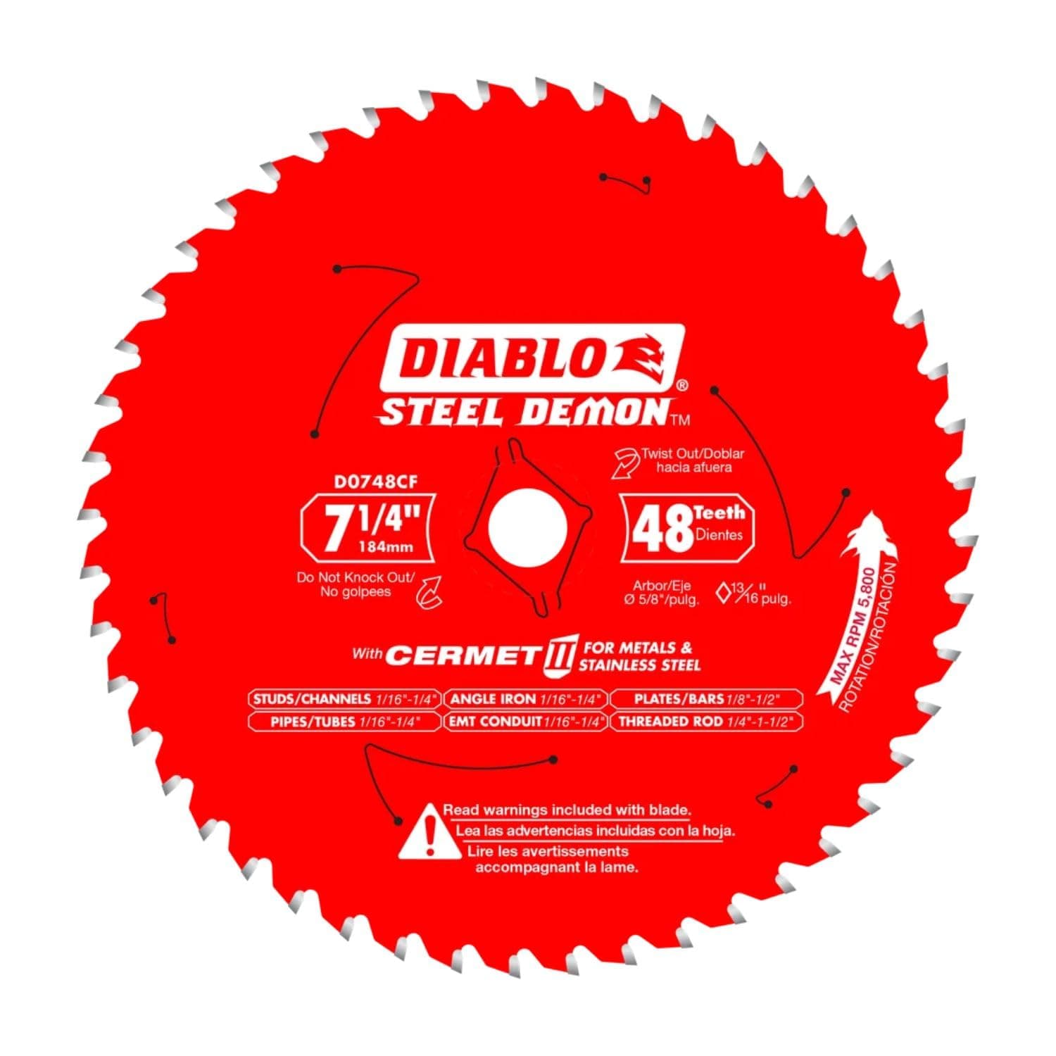 Diablo Steel Demon Cermet II Saw Blade with Triple Chip Grind and Perma-Shield Coating - Ideal for Medium Metal Cutting - 7-1/4" Diameter, 48 TCG Teeth - D0748CF