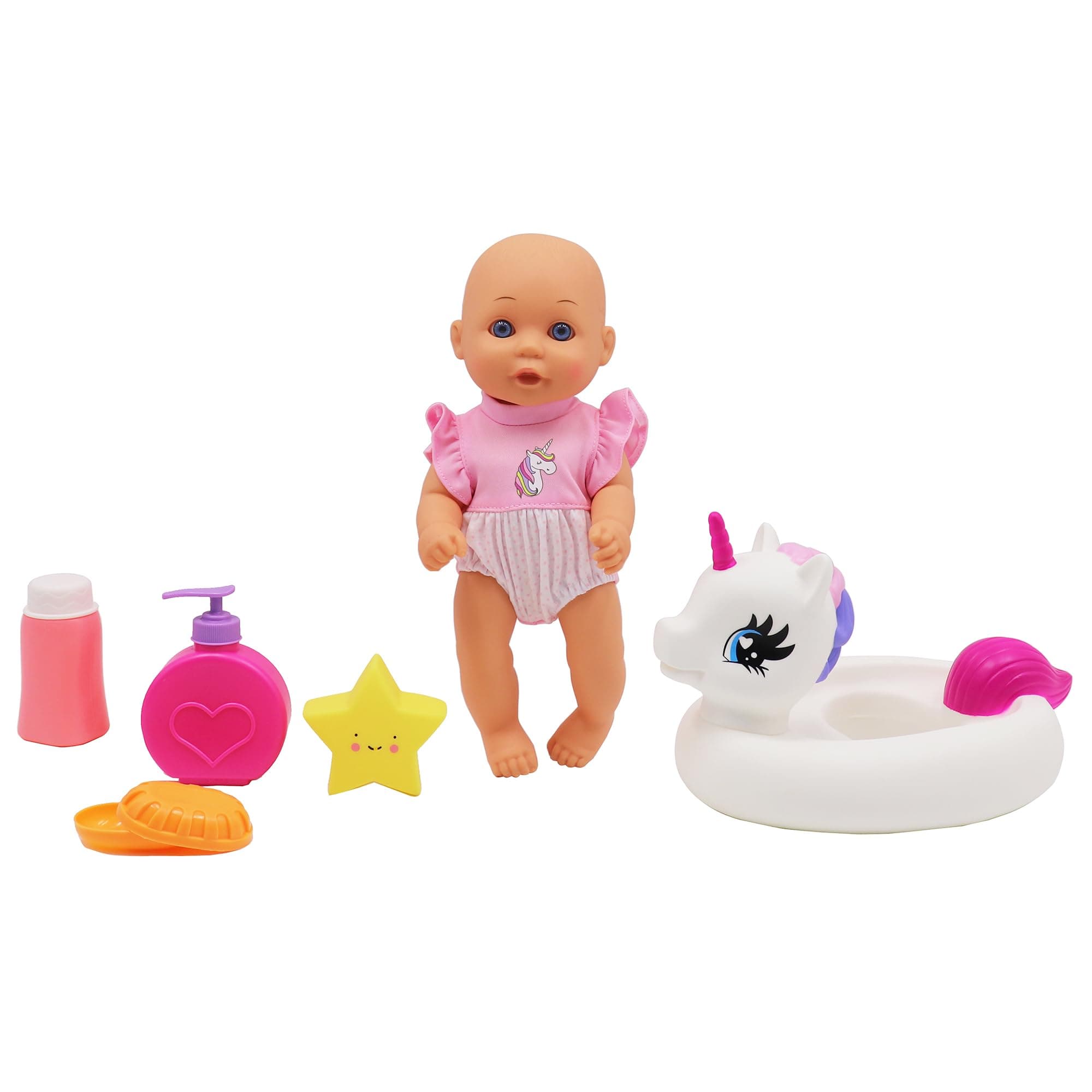 Gi-Go Bath Time 12" Baby Doll with Unicorn Floatie