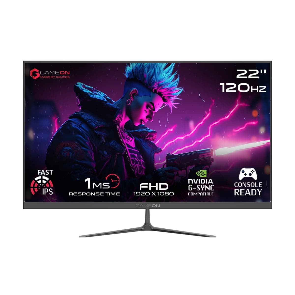 GAMEON GOES22FHD120IPS 22-Inch Full HD Monitor, 120Hz, 0.5ms, IPS Panel, HDMI 2.1, FreeSync, NVIDIA G-Sync Compatible, PS5 Supported,1920x1080 Resolution Ultra-Slim Design, Black