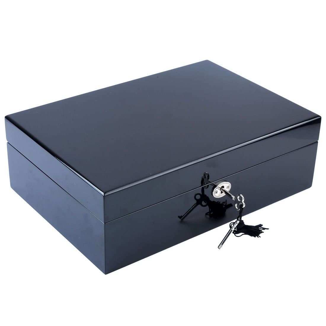 12‘’8.5‘’3.5‘’ Chicche Wooden Jewel Box Black Glossy Paint Finish Large Jewelry Box with Big Mirror