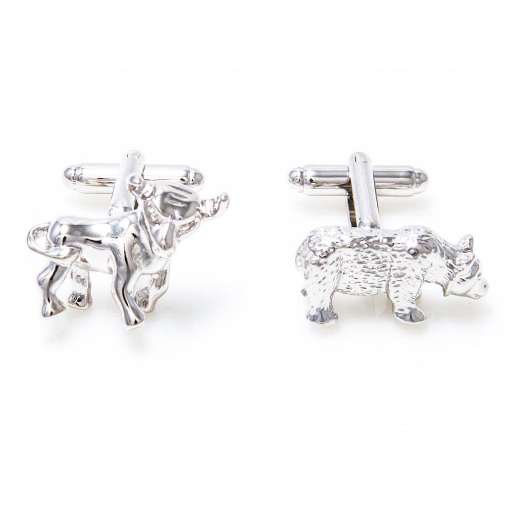 Bull and Bear Wall Street Stockbroker Pair Cufflinks in a Presentation Gift Box & Polishing Cloth