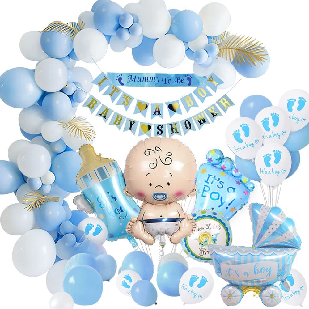 Weeyin Baby Shower Decorations for Boy - Blue Balloons Set, 'It's a Boy' Banner, Mummy to Be Sash, Foil Balloon for Gender Reveal Party