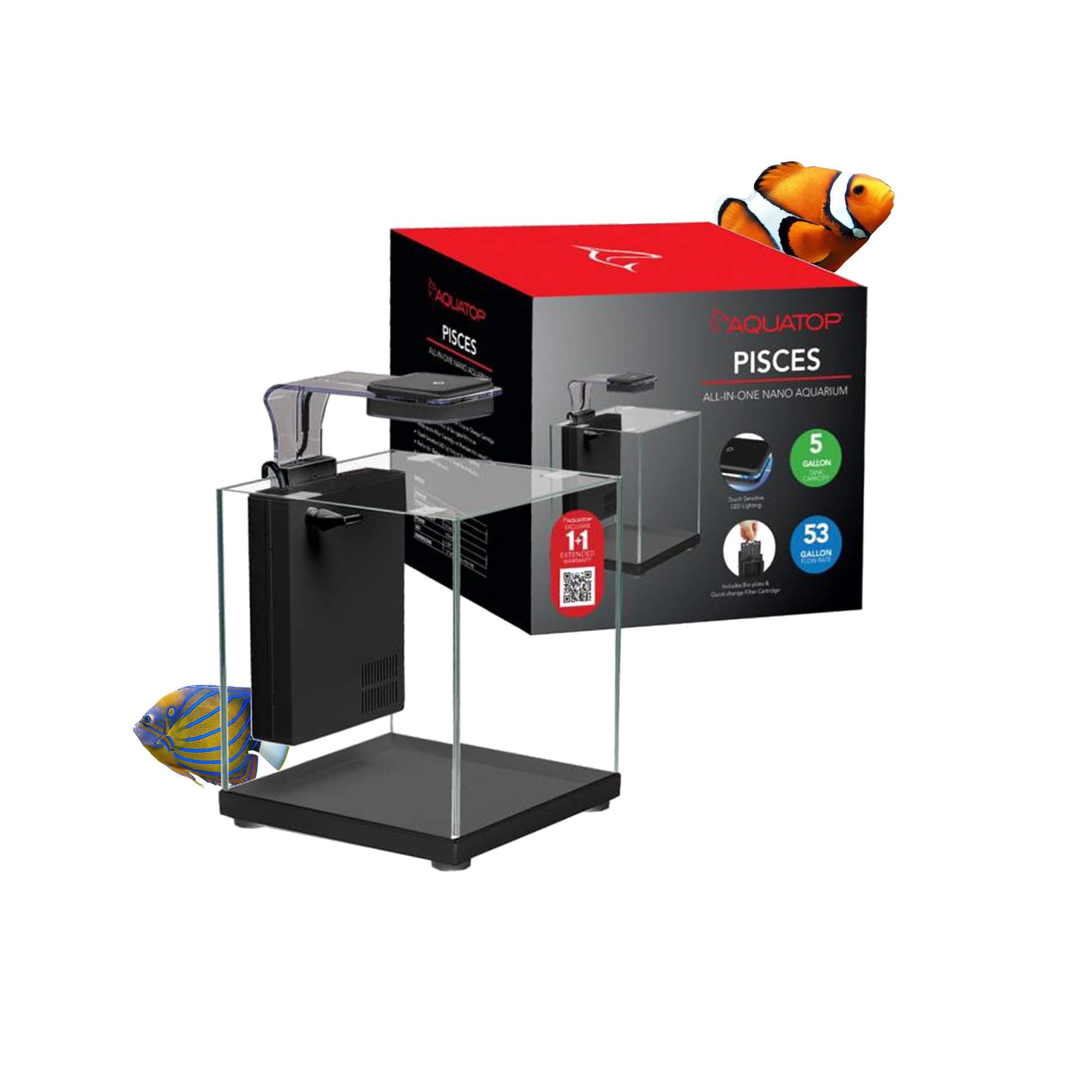 Pisces Bullet Shaped Glass Aquarium - Nano Aquarium Kit, for Salt & Freshwater Fish Tanks - Mechanical, Chemical & Biological Filtration