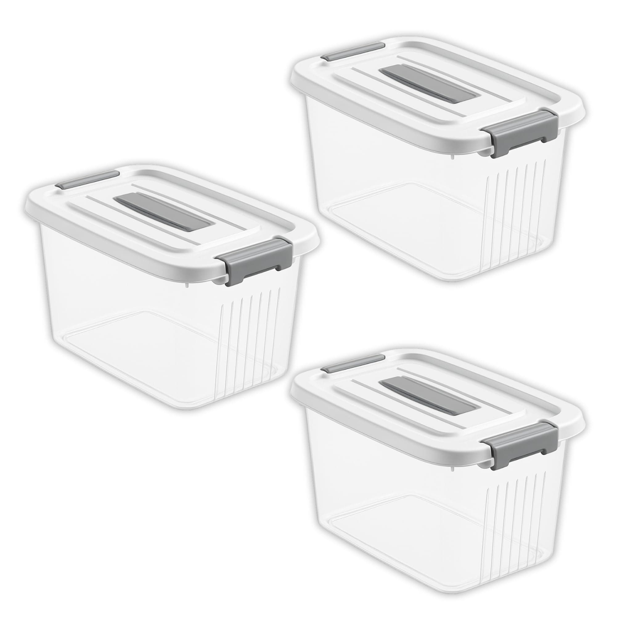 Clear Storage Container Box, Stackable Storage Bin with Lid, Plastic Container with Heavy Duty Latches to Organize, White Lid. (PACK OF - 3, No.3-14.5 X 10.5 X 8.2 INCH)