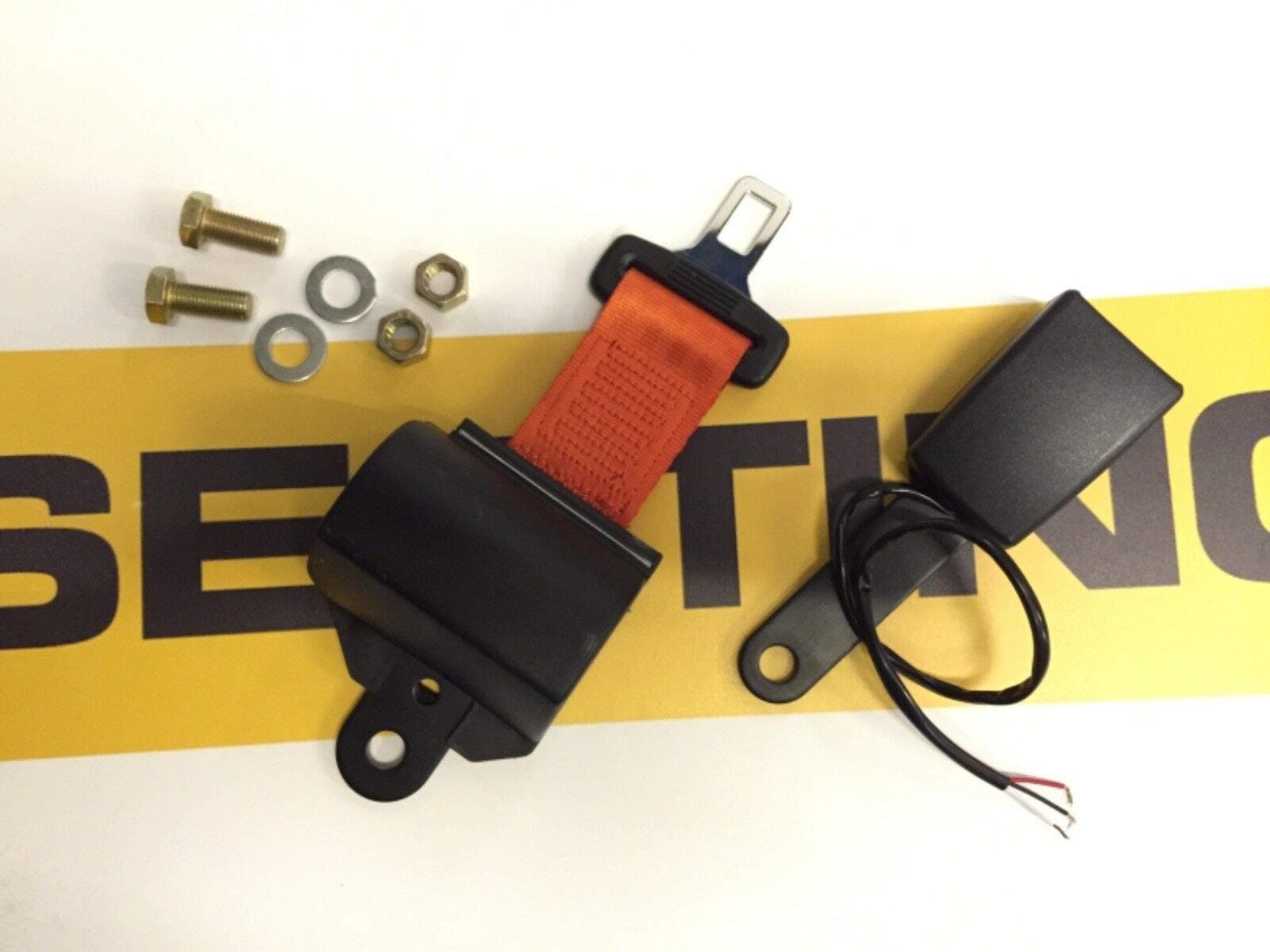 Retractable Seat Belt Seatbelt Hi Visibility Orange with Switch - Forklift Digger Dumper