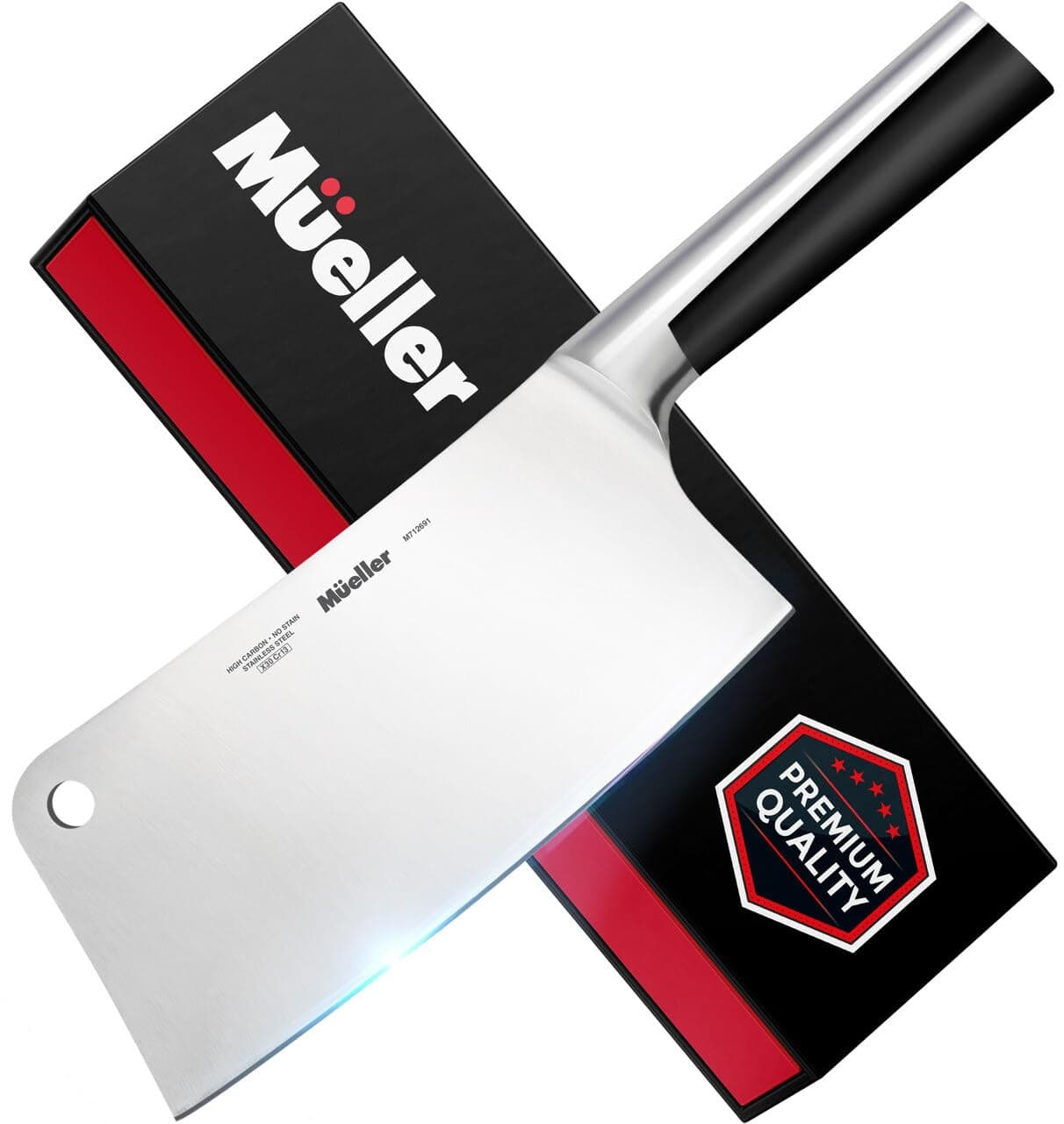 TUKIMA Mueller 7-inch Meat Cleaver Knife, Stainless Steel Professional Butcher Chopper, Stainless Steel Handle, Heavy Duty Blade for Home Kitchen and Restaurant, Valentines Day Gifts for Him