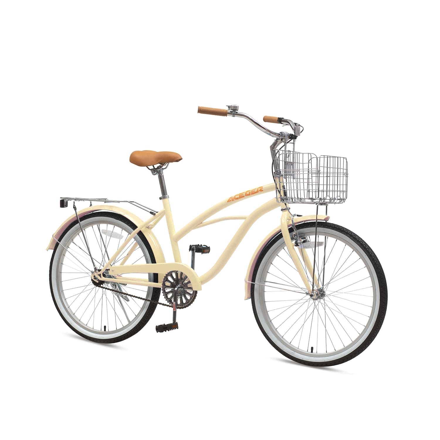 ACEGER 24 26 Inch Women Beach Cruiser Bike, Single Speed and 7 Speed, Adult Hybrid Bike Commuter Bicycle, Hi-Ten Steel Frame with Adjustable Handlebar and Saddle, Multiple Colors