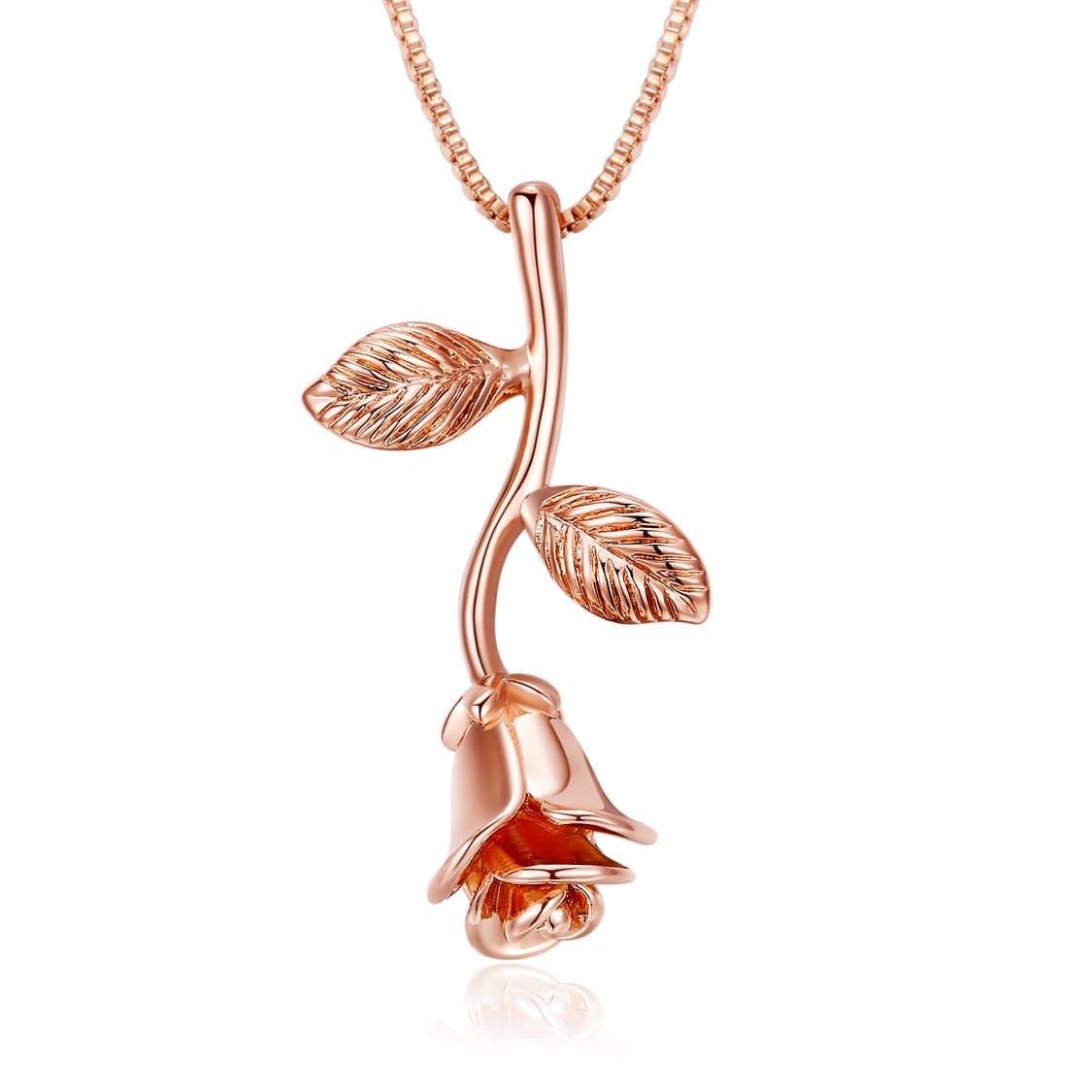 Florensi 14K Gold Plated Rose Flower Pendant Necklace, Romantic Rose Gift for Women, Beauty and The Beast Rose Jewelry, Gardeners Necklace (Rose Gold Plated)