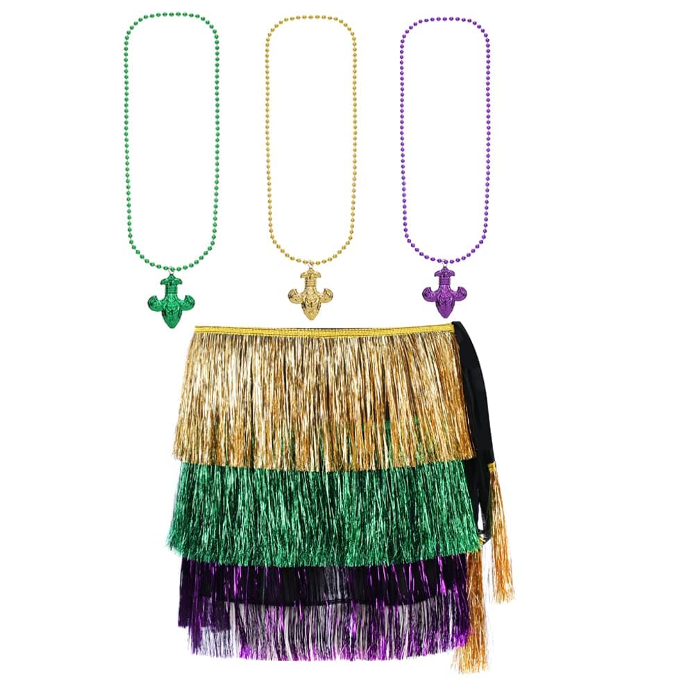 Mardi Gras Outfits Masquerade Mask Beads Necklace Scarf Costume for Women Mardi Gras Disco Party Accessory Set