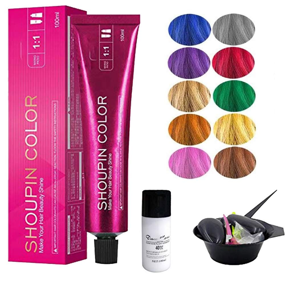 Mermaid Hair Coloring Shampoo,100ml Semi Permanent Mild Hair Colour Cream with Hair Coloring Tools for DIY All Hairs grape purple