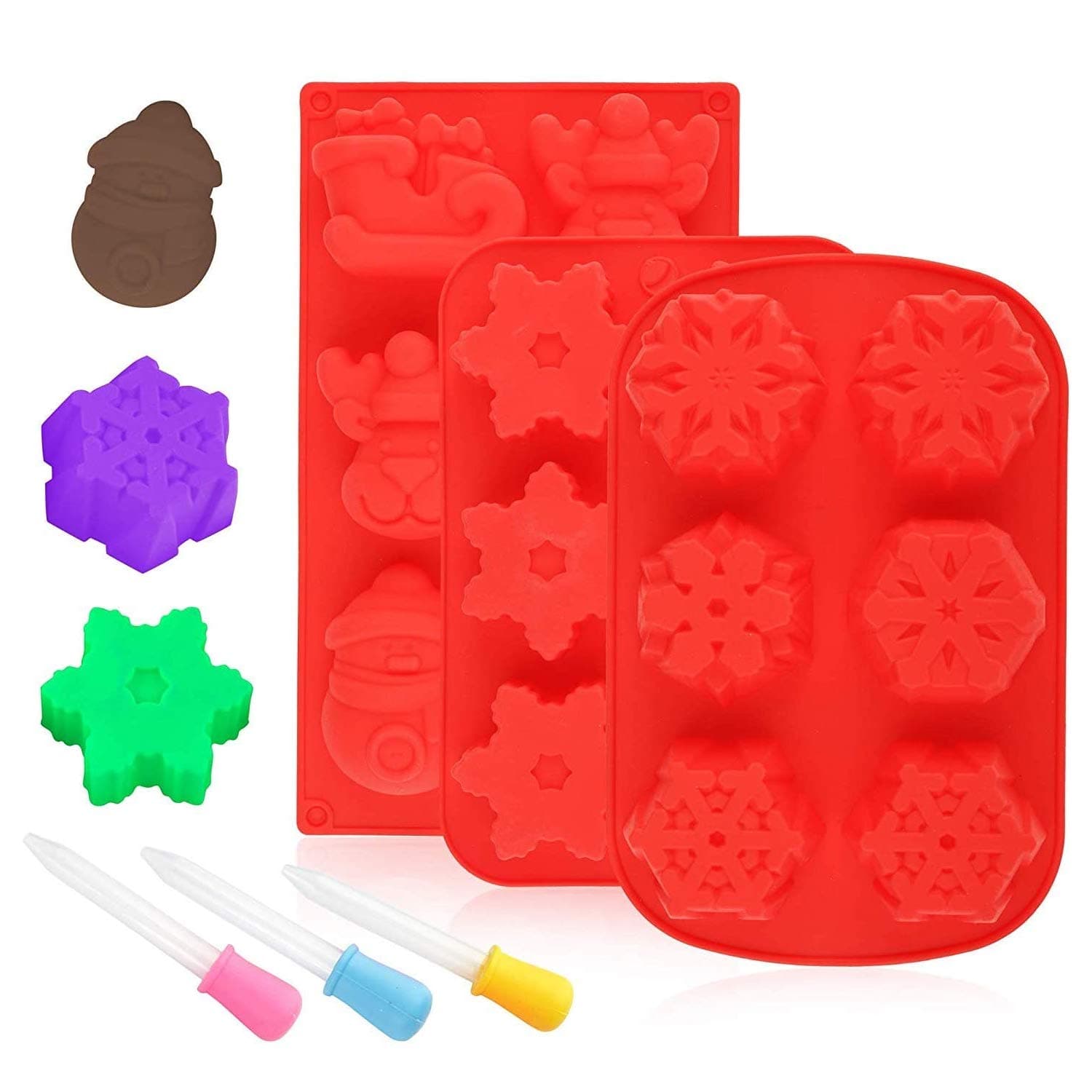 12 Piece Snow Flake Mold Set, Christmas Theme Silicone Moulds, Ideal for Making Chocolate, Lotion Bars, Bath Bombs, Candy and Candles