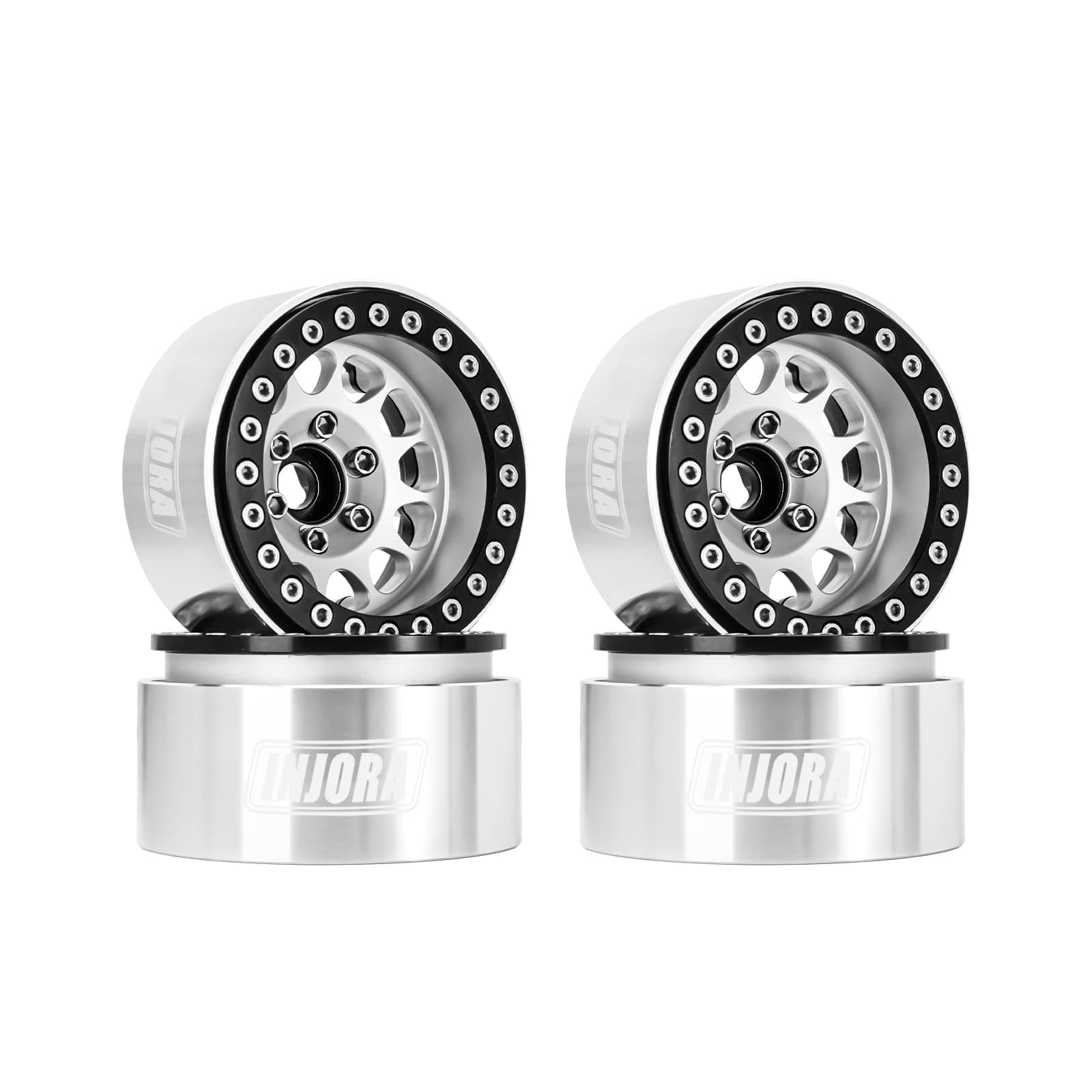 INJORA 1.9 Beadlock Wheel Deep Dish Negative Offset 10.4mm Wheel Rim for 1/10 RC Crawler Auto Axial SCX10 90046 AXI03007 TRX4 VS4-10 Gen8 MST CFX(Black＆Sliver)