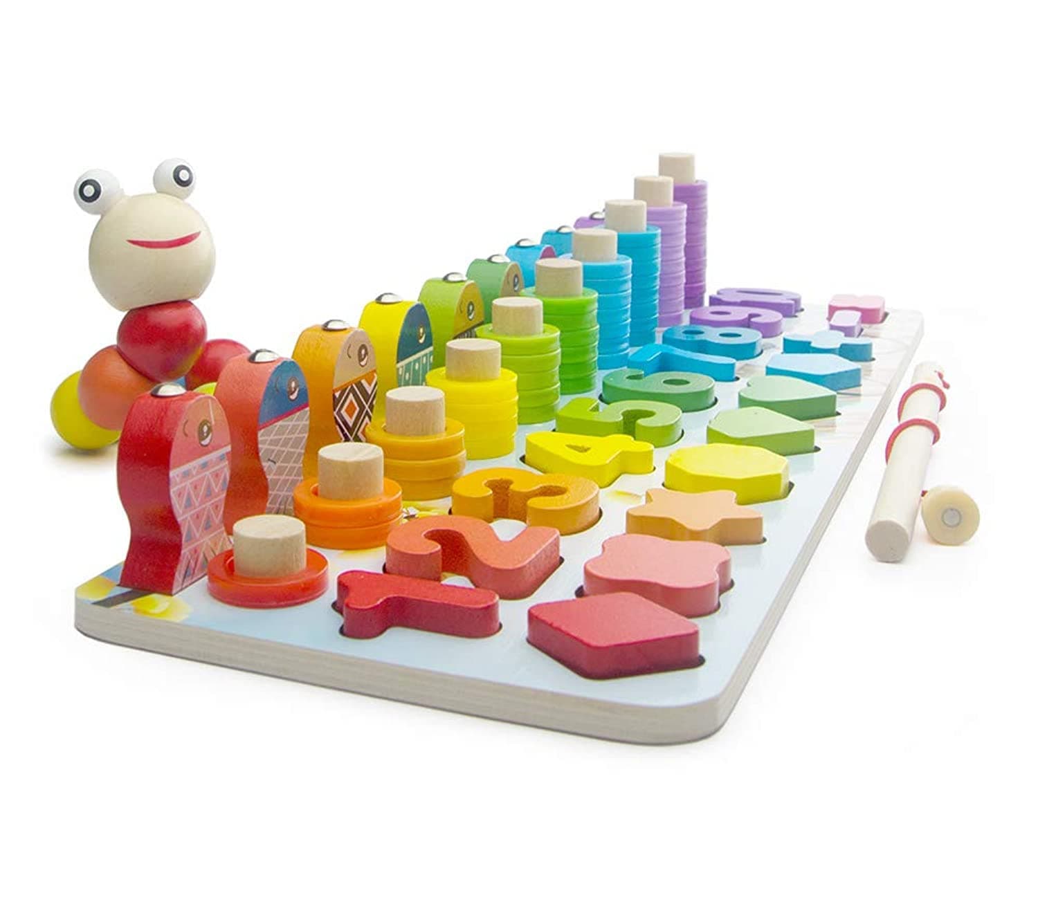 Merrily Early Educational toys,Kids Wooden Stacking Toys,Number Puzzles & Counting Board for Preschool Education 3-5 Years Old, Number& Shape& Color Toys