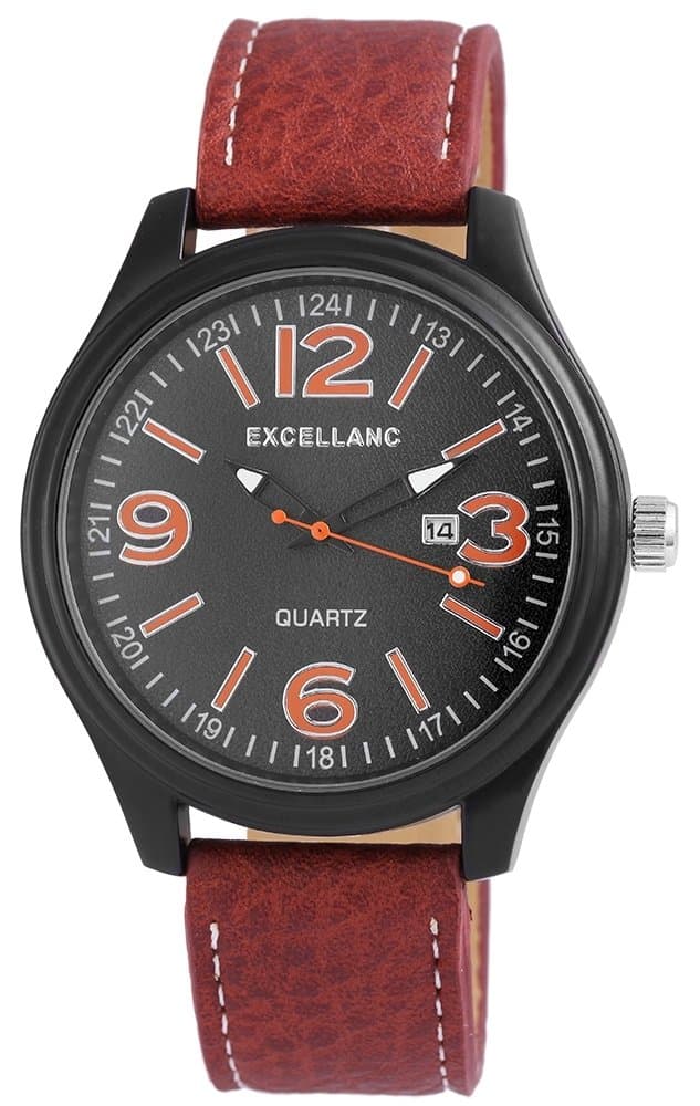 Exce Llanc Men's Watch Analogue Quartz Wrist Watch Black and Metal Housing Round Duct Tape 48 mm x 12 mm with 24 x 22 mm Pin Buckle Leather Bracelet, Black Dial with Date Display 295171200014