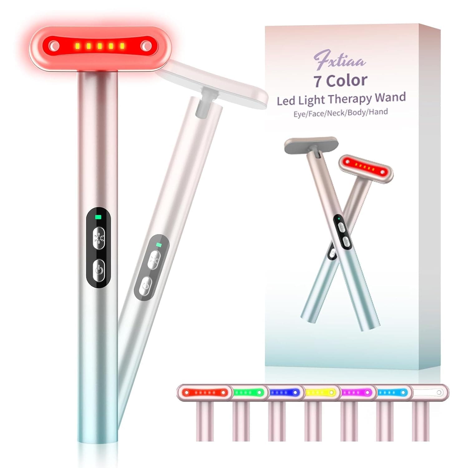 Red-Light-Therapy，Led Facial Light Therapy 7 Colors Eye Beauty Wand Face Massager Red for Skincare & Blue Rejuvenation Tool
