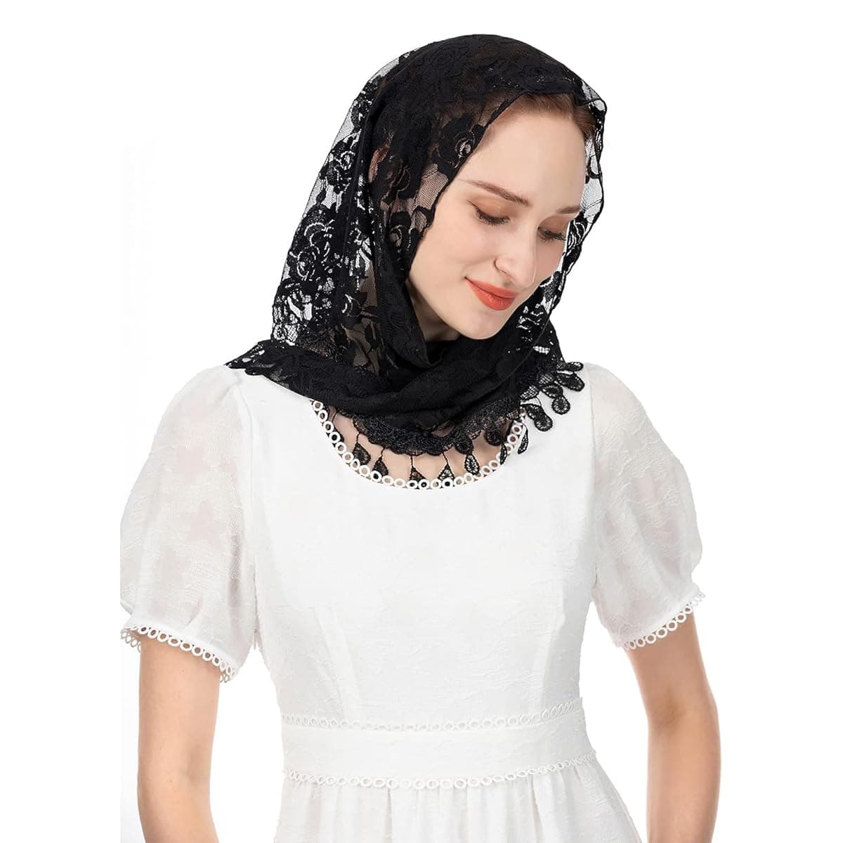 - Triangle Lace Mantilla Veil, Cotton Head Scarf Church Veil Mass Veil for Women, Embroidery Rose Tassel Ladies Cathedral Head Covering for Mass Wedding Bridesmaids