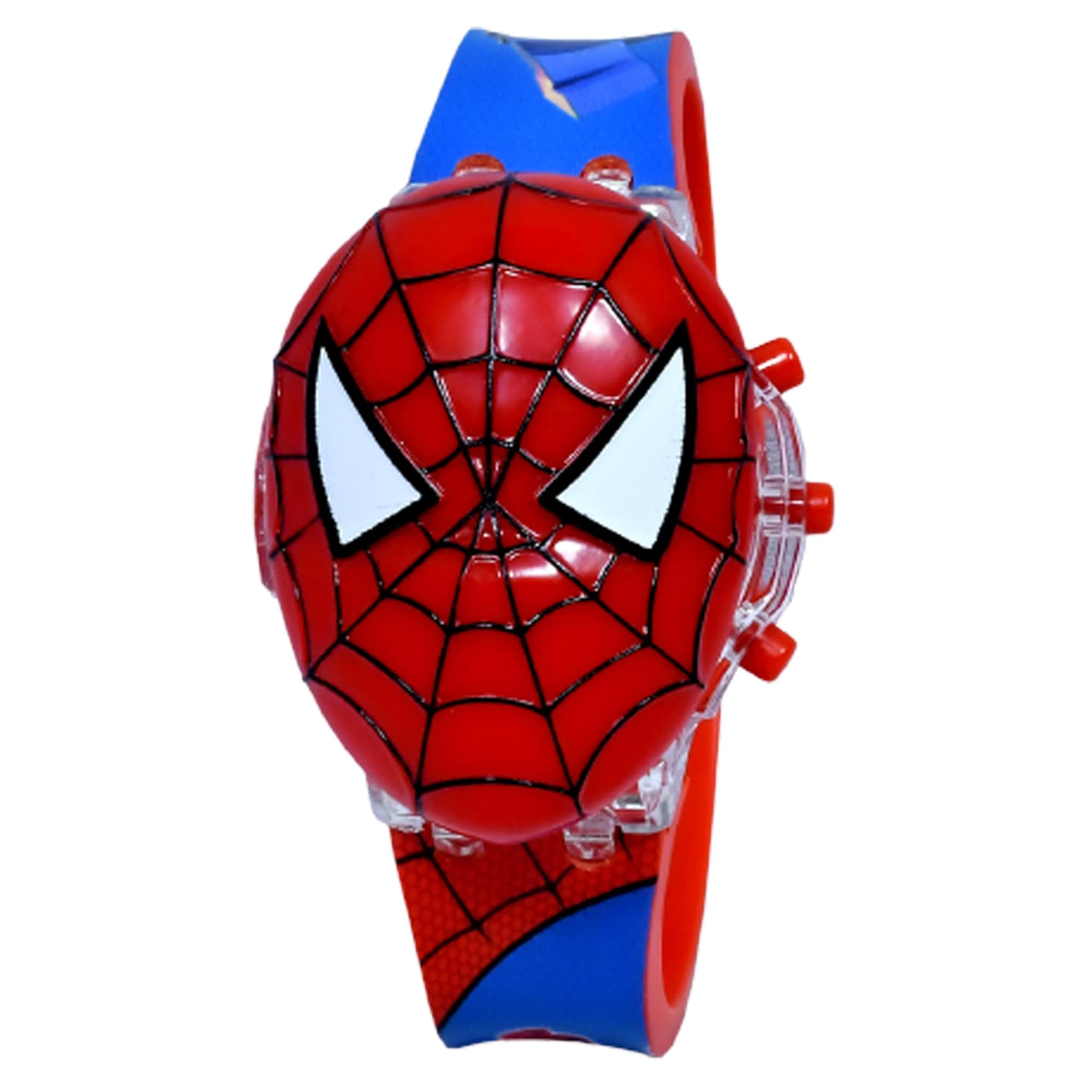 LionmatiSpider Man Digital Watch for Kids 3D Lighting Glowing with Music Tune and Protective Face Cover Birthday Gift Watch for Boys Student (Multicolor Kids Watch) (3-12 Years), Red