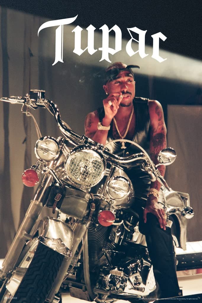 Tupac Poster 2Pac Motorcycle Photo 2 Pac Posters Rapper 90s Hip Hop Rap Room Decor Cool Wall Art Print Poster 12x18