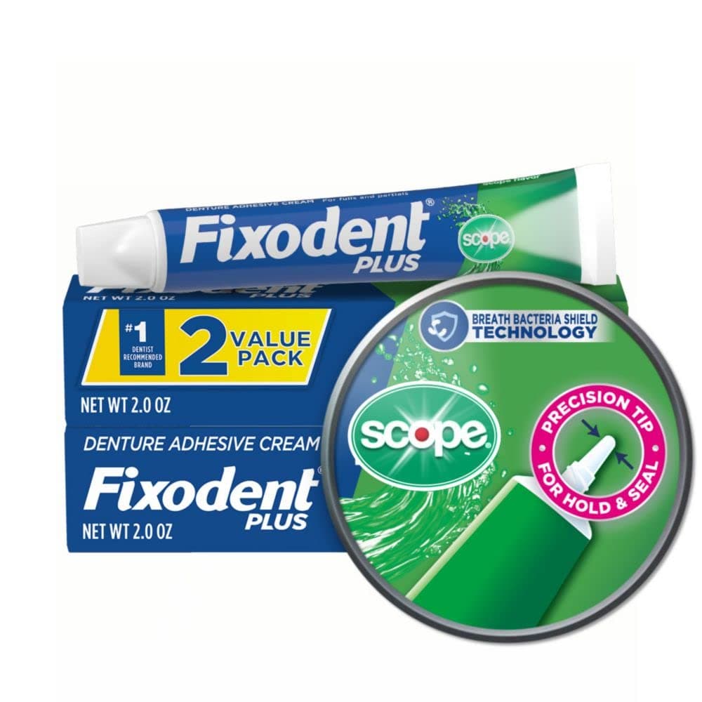 Fixodent Food Seal Plus Scope Denture Adhesive Cream Twin Pack 120ml