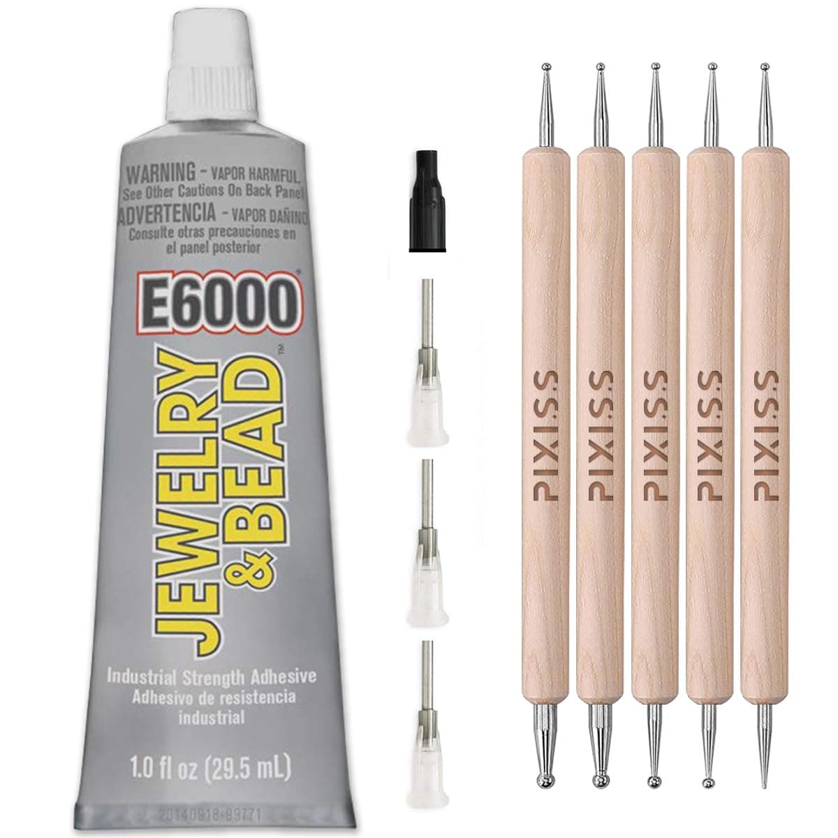 E6000 Adhesive Rhinestones Glue for Crafts, DIY Projects, Makeup, Shoes & Jewelry Making - Clear Glue with Precision Tips & 5 Dotting Pen Tool