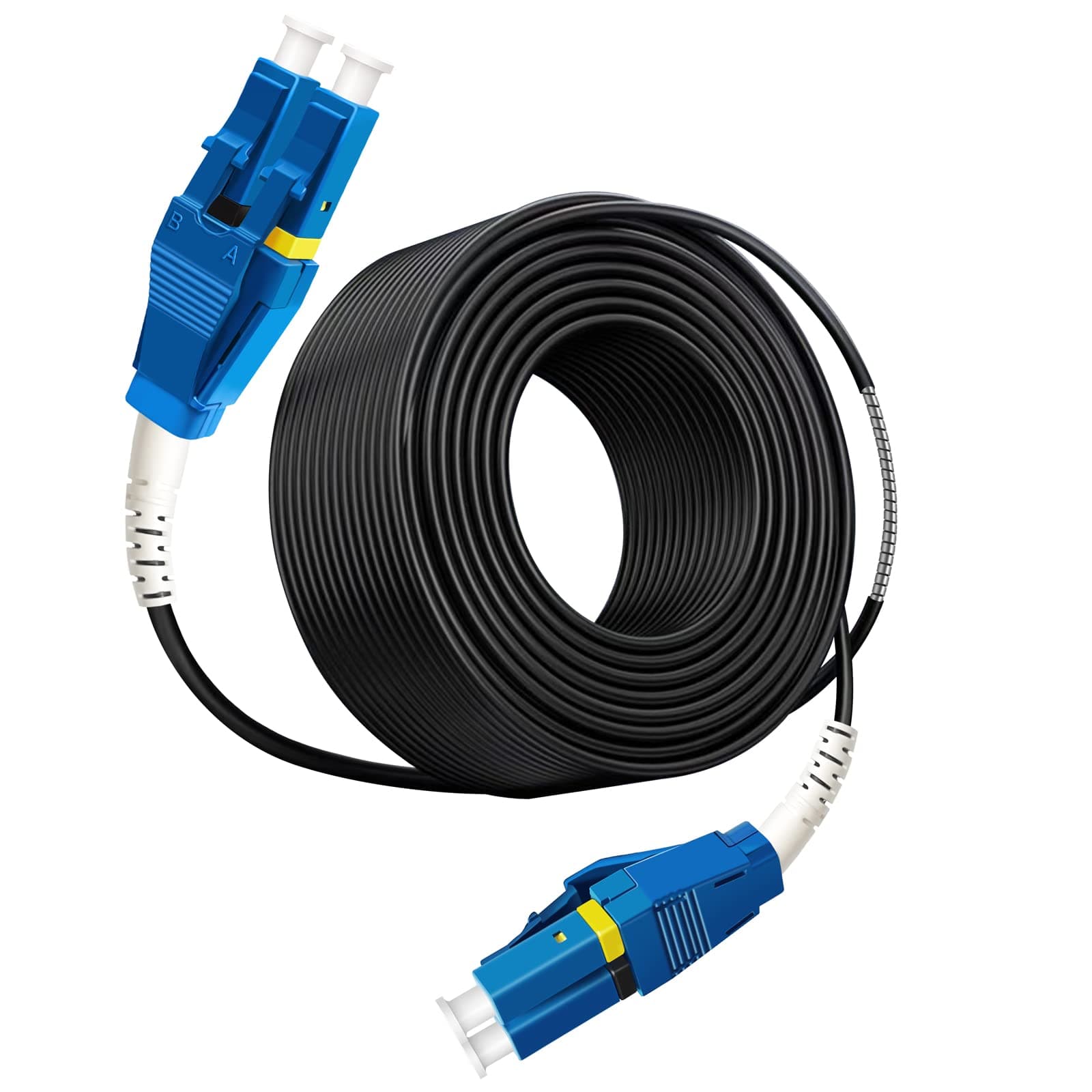 100 Feet (30 Meters) Uniboot LC to LC Outdoor Armored Fiber Patch Cable, Low Friction Single Mode Duplex Fiber Optic Cable Jumper Optical Patch Cord, 9/125um, (OS1/OS2 Compatible), LSZH Black