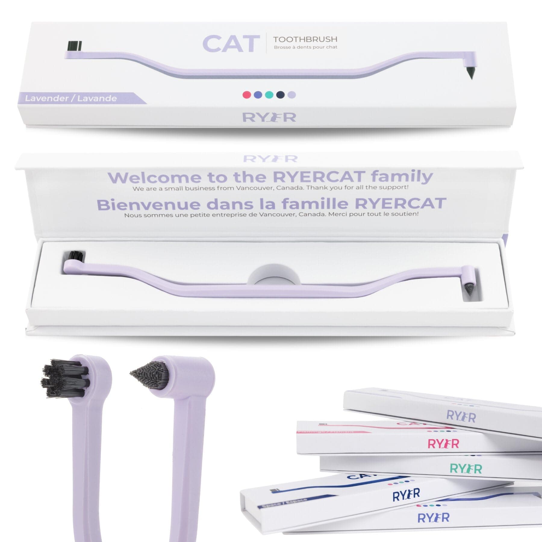 RYERCAT Lavender Dual Sided Cat Toothbrush - Only 8mm Wide to fit into Cat's Mouth - Cat Dental Supplies