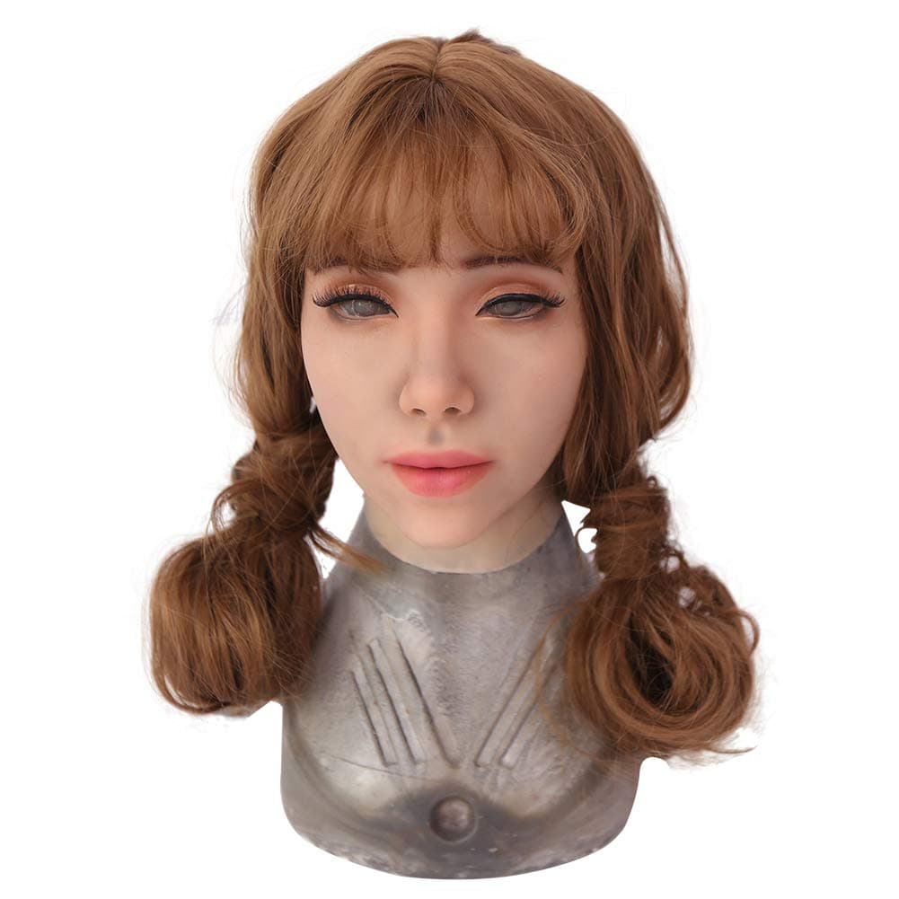 EQAIWUJIE Kathy Female fake Face Realistic Silicone fake Head for Crossdresser， Halloween Decoration, Parties, Fall Festival