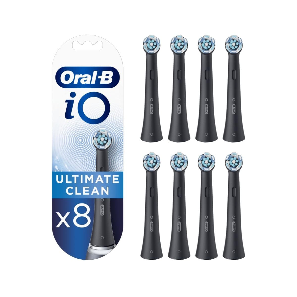 iO Ultimate Cleaning Electric Toothbrush Heads, 8 Pieces, Ultimate Tooth Cleaning, Toothbrush Attachment for Oral-B Toothbrushes, Letterbox Enabled Packaging, Black
