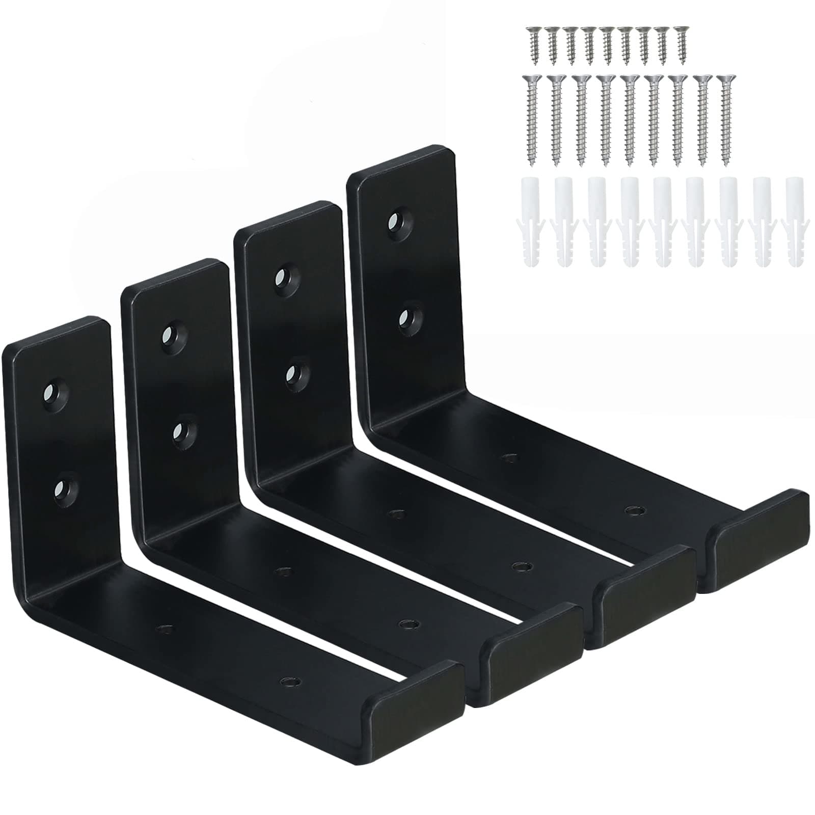 HEART ART Black Shelf Bracket 6 inch, J Metal Heavy Duty Shelf Support Brackets 4 Pack,6.3" L×4.8" H×1.2" W