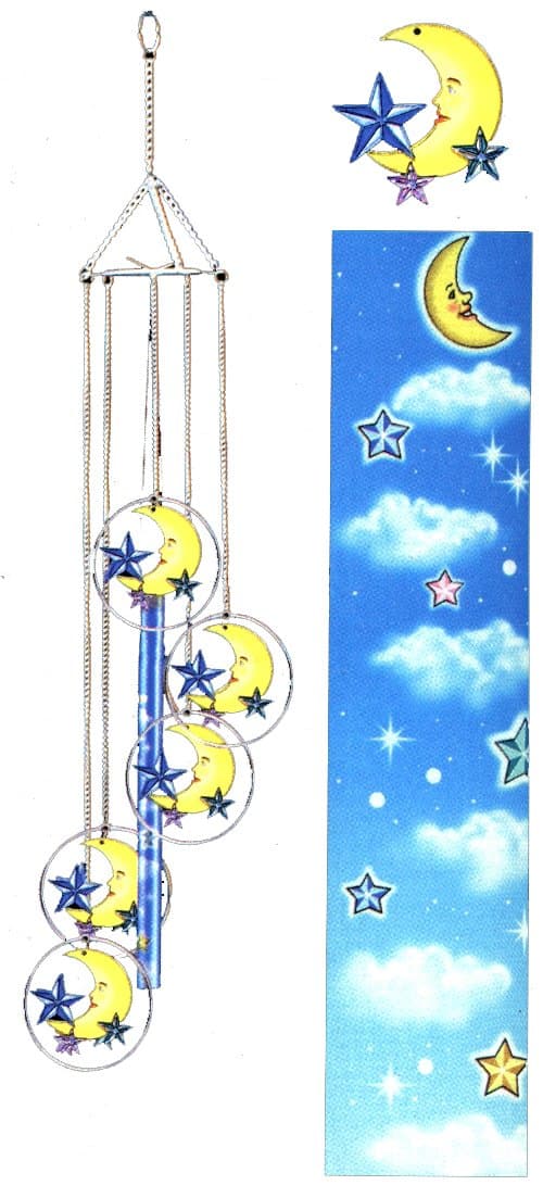 Colorful Celestial Stars & Moon 5 Large Ring Colorful Laser Cut Wind Chime - Mobile effect