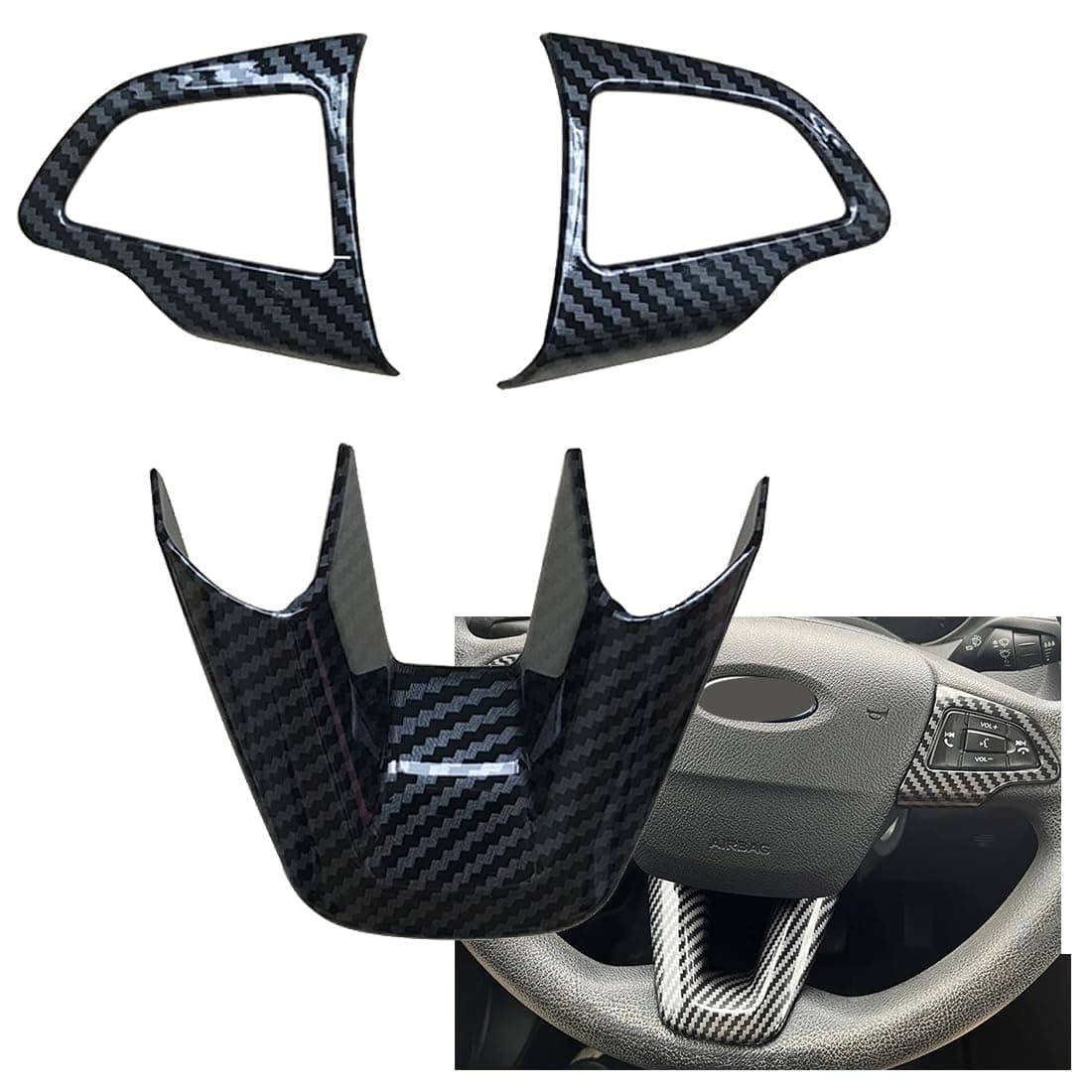 ruihe 3PCS Carbon Fiber Folor Steering Wheel Cover for Ford Focus Escape Kuga Not for RS ST