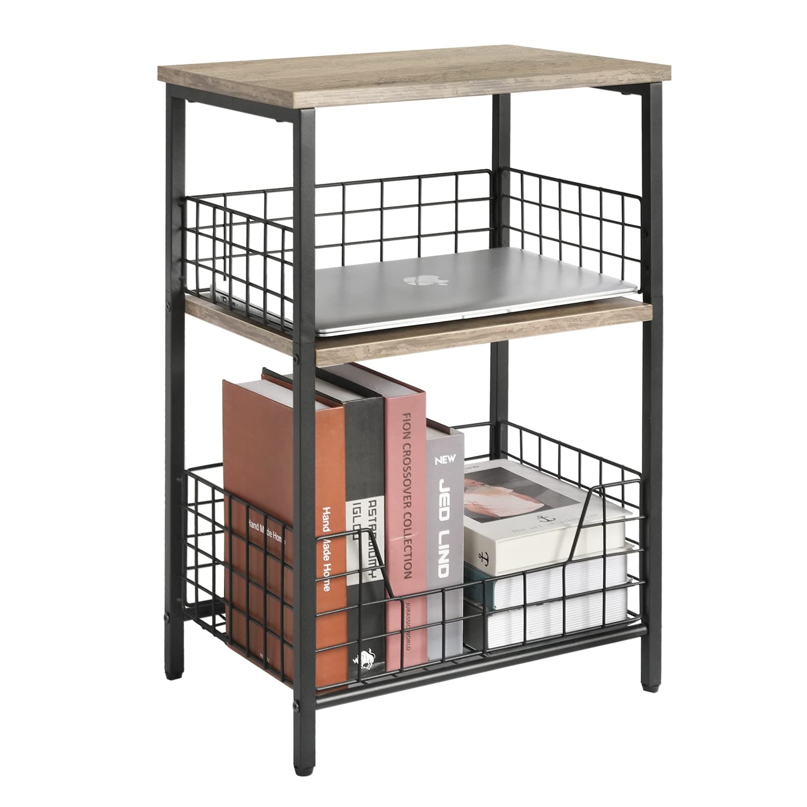 X-cosrack Side Table, Small End Table Record Player Stand with Storage, Vinyl Record Storage Night Stand for Living Room, Bedroom,Office(Patent Pending)(Greige & Black)