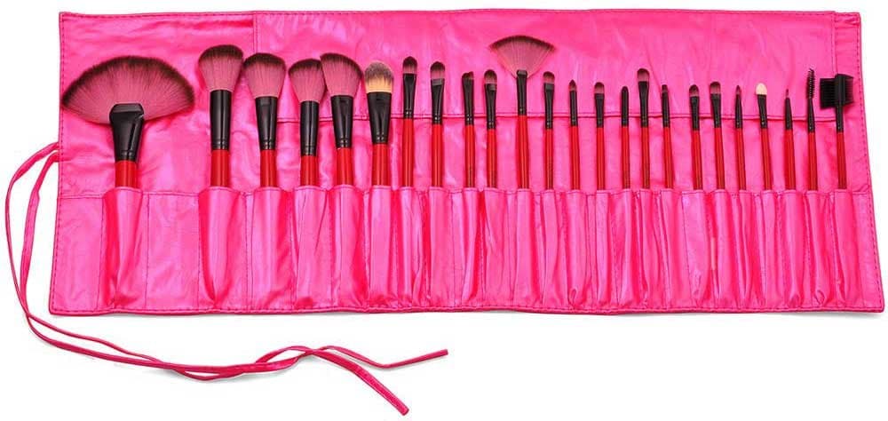BLINK BEAUTY Professional 24 PCS Red Cosmetic Makeup Brush Set With Leather Case